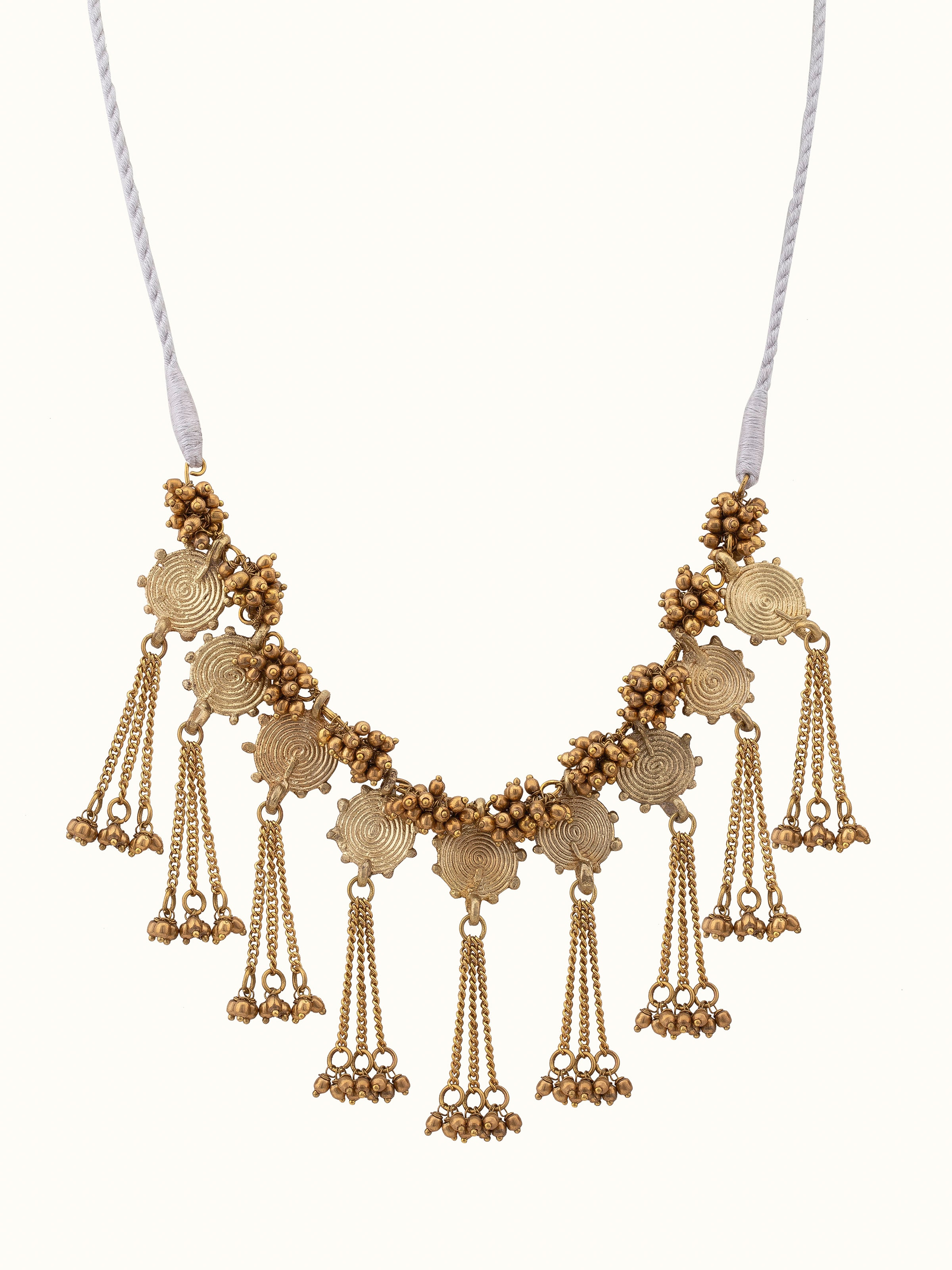 Front view of Dhokra Collar Necklace featuring traditional Dhokra craftsmanship and intricate metalwork.