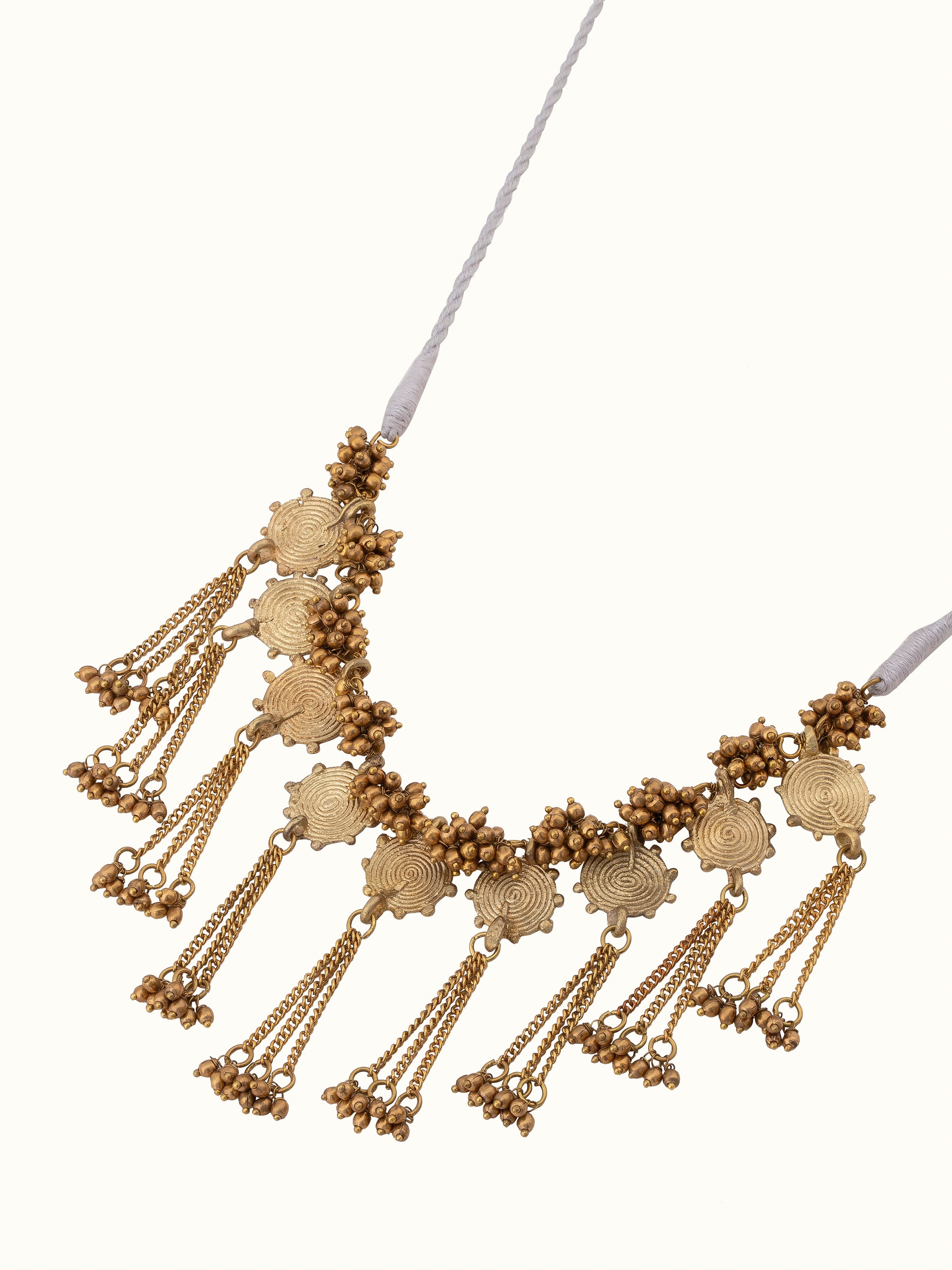 Back view of Dhokra Collar Necklace focusing on the clasp and overall design of the traditional necklace.