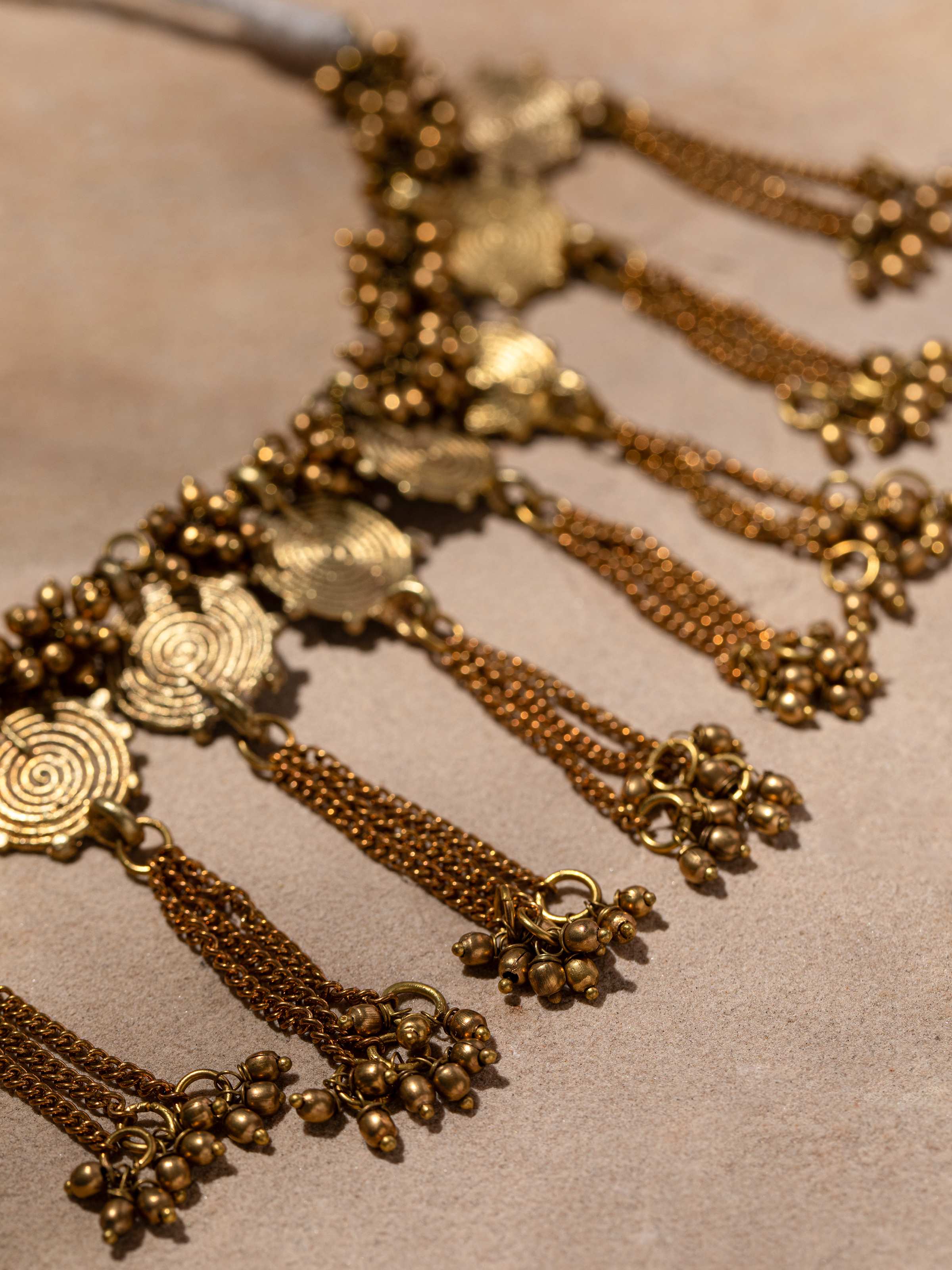 Detailed image of Dhokra Collar Necklace emphasizing the traditional Dhokra metalwork and design.