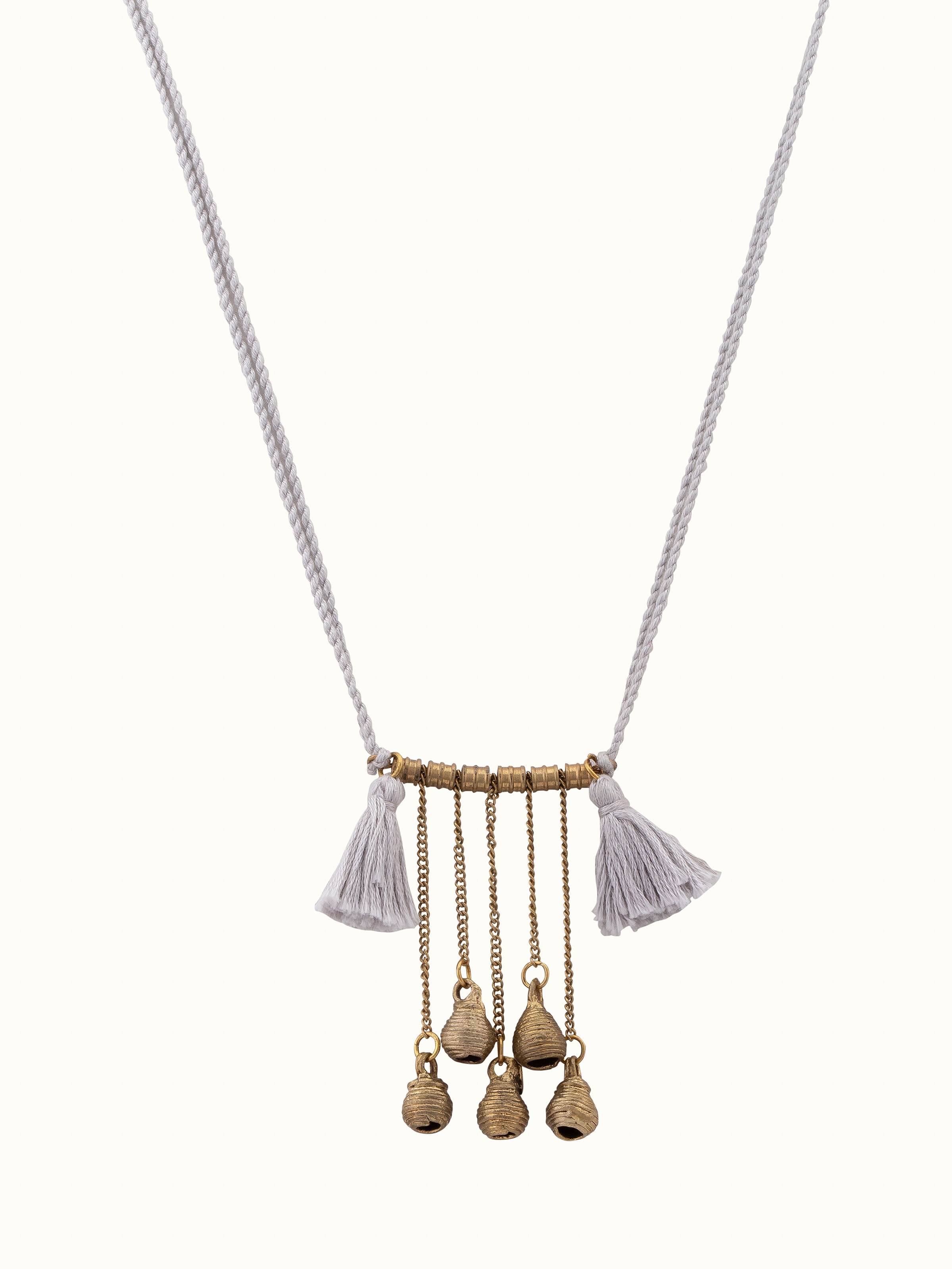 Front view of Dhokra Long Necklace featuring traditional Dhokra metalwork and an elegant, lengthy design.