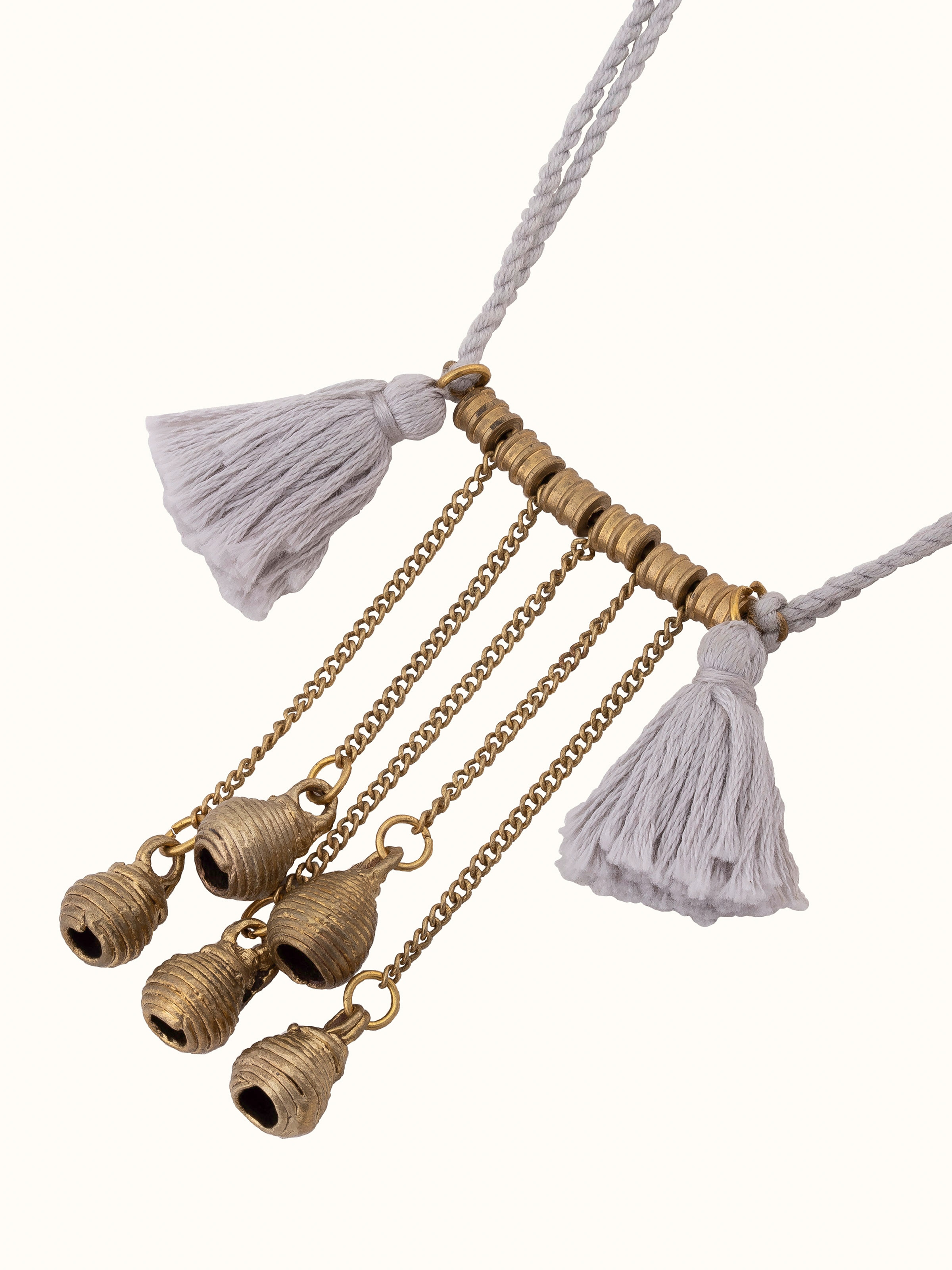 Back view of Dhokra Long Necklace revealing the clasp and overall design of the lengthy necklace.