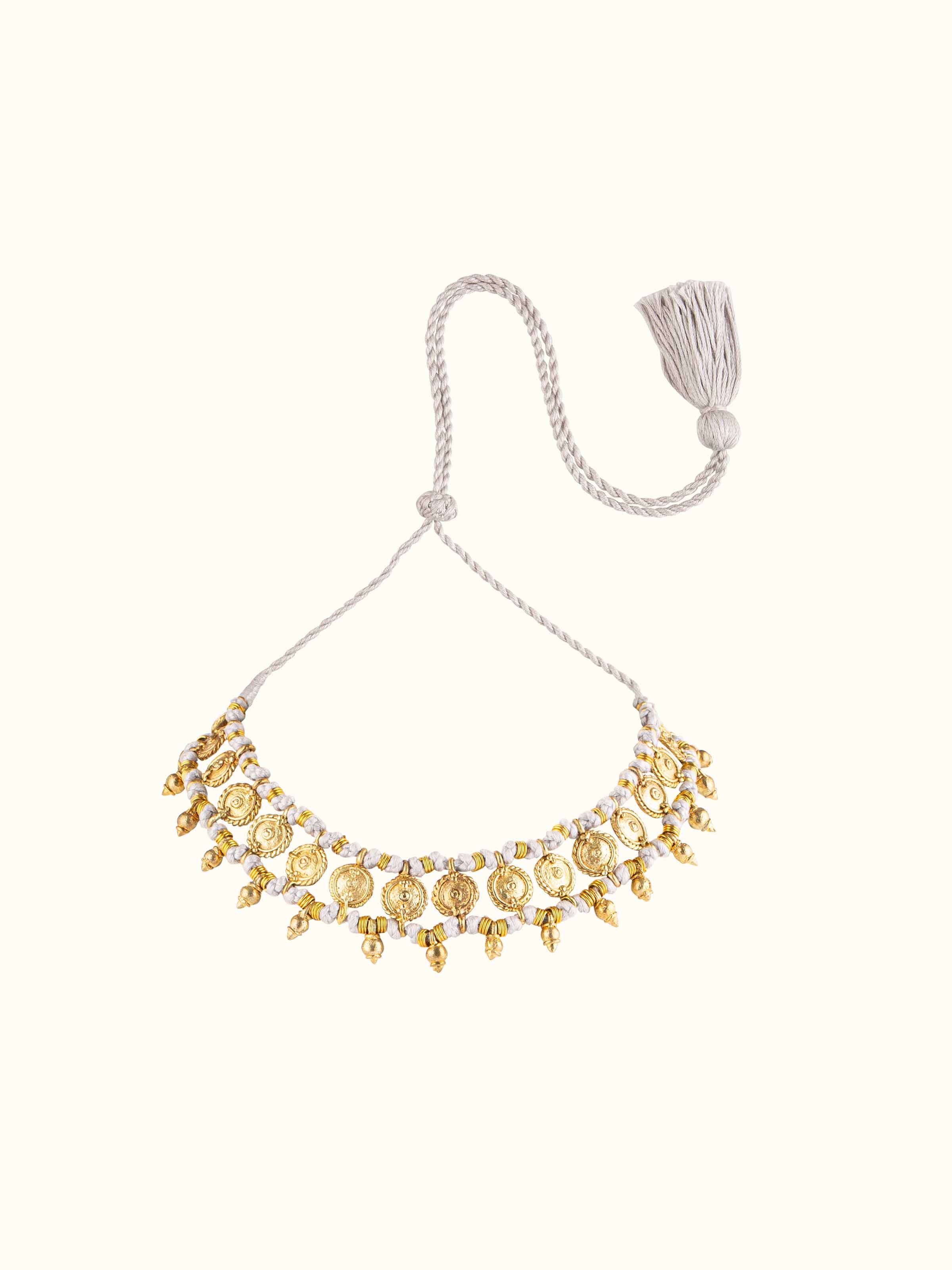 Front view of Dhokra Choker showcasing traditional design and detailed metalwork.