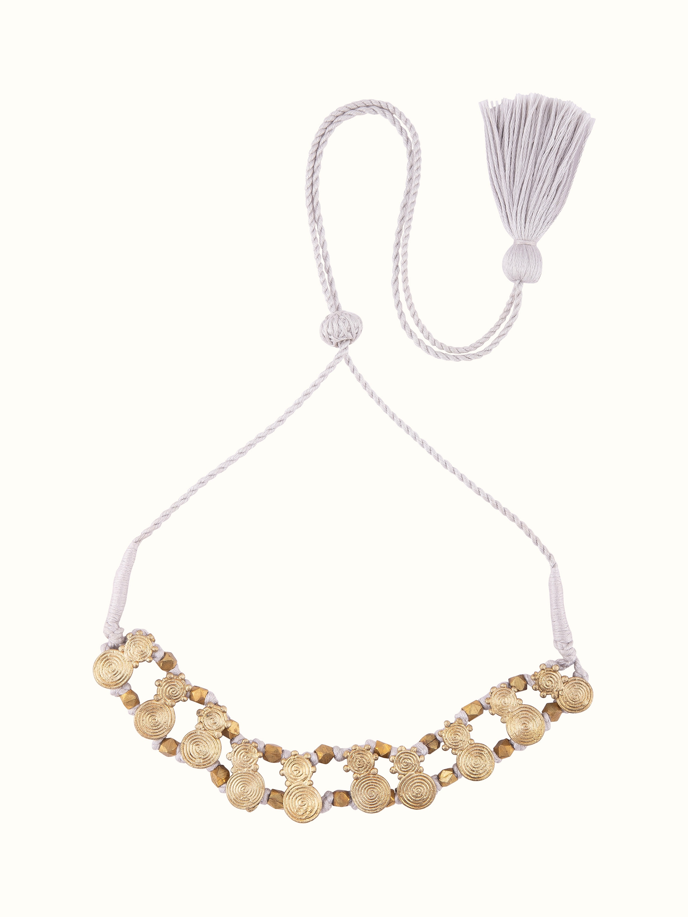 Front view of Dhokra Choker showcasing its traditional design and intricate metalwork.