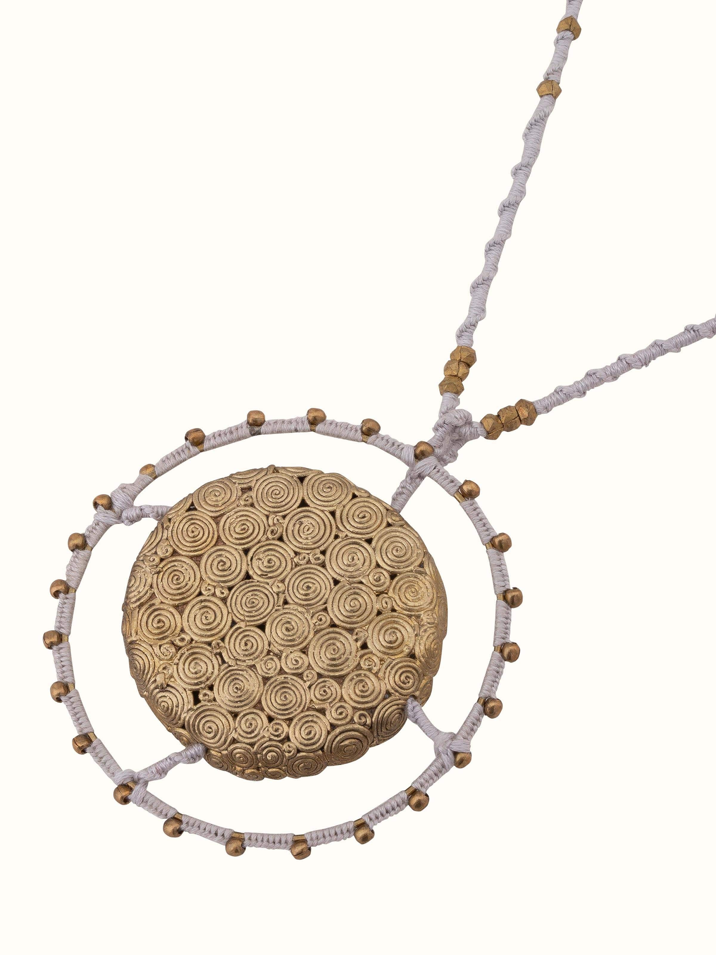 Angled view of Dhokra Long Necklace showcasing its elegant design and detailed Dhokra craftsmanship.