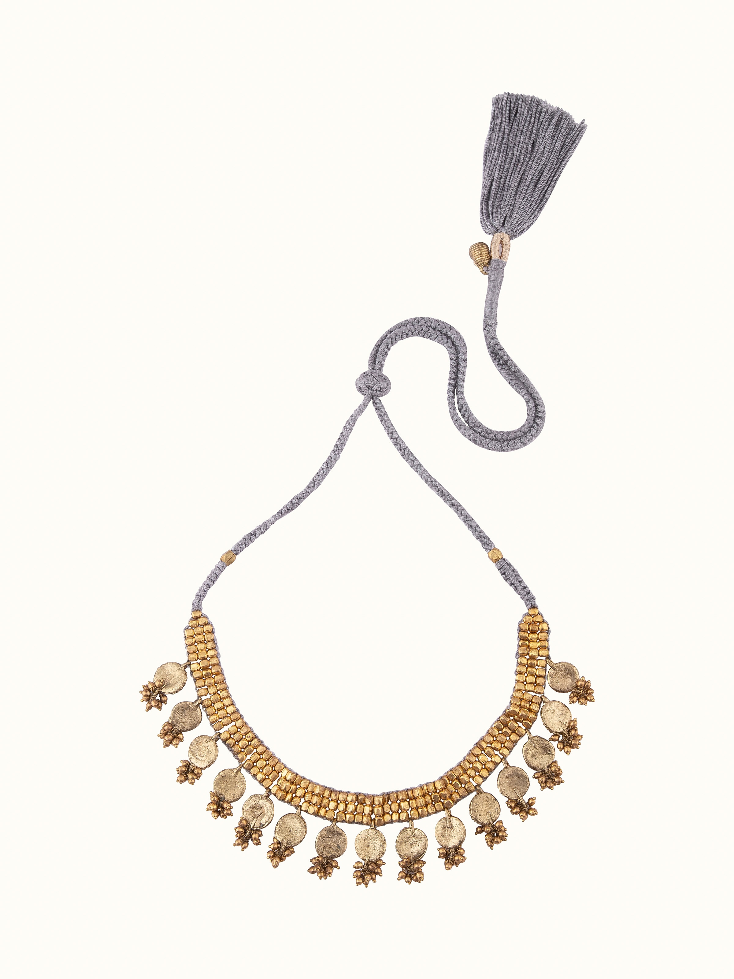 Front view of Dhokra choker featuring detailed tribal design and intricate metalwork