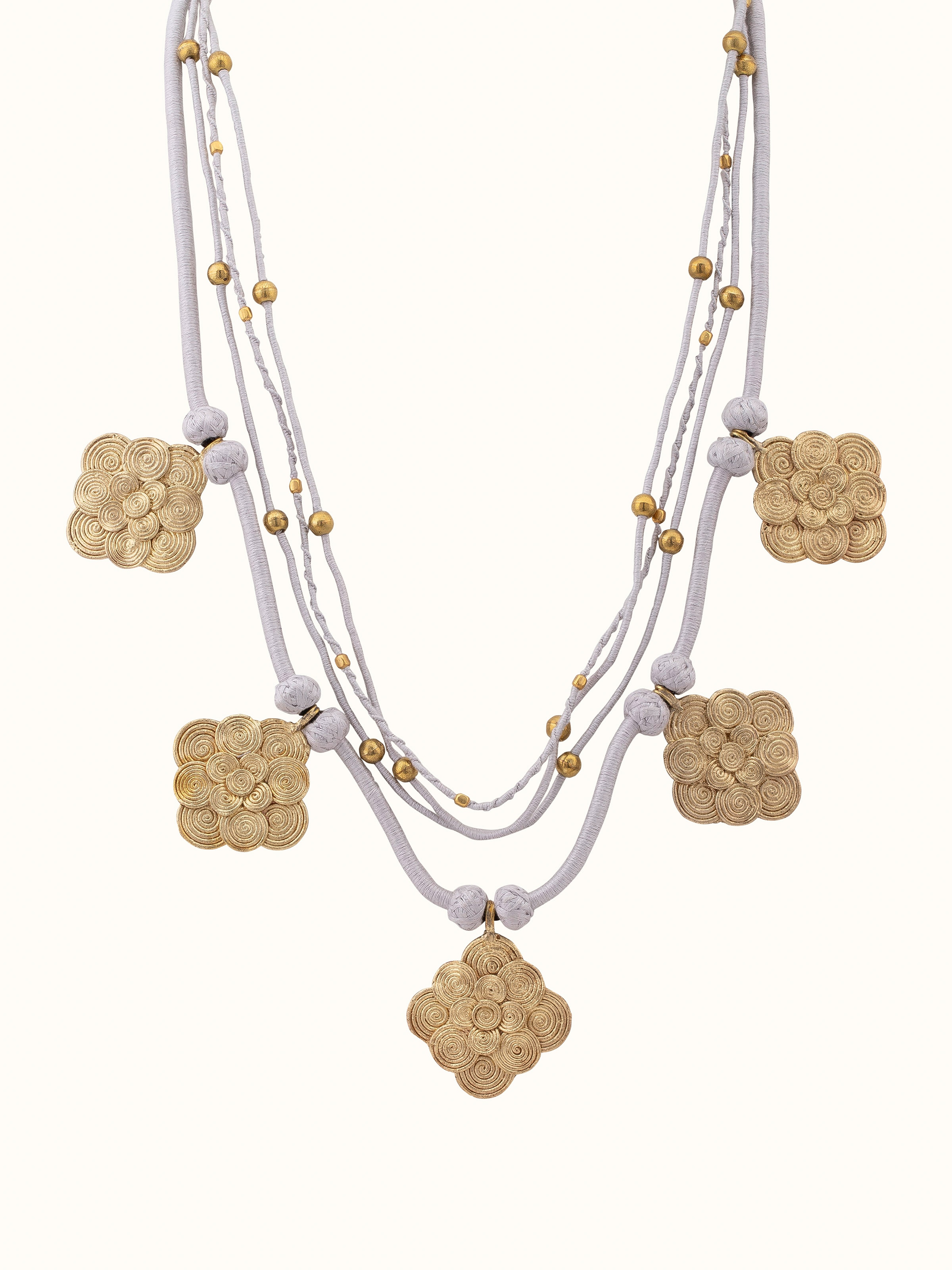 Front view of Dhokra Long Necklace showcasing the intricate Dhokra design and detailed metalwork.