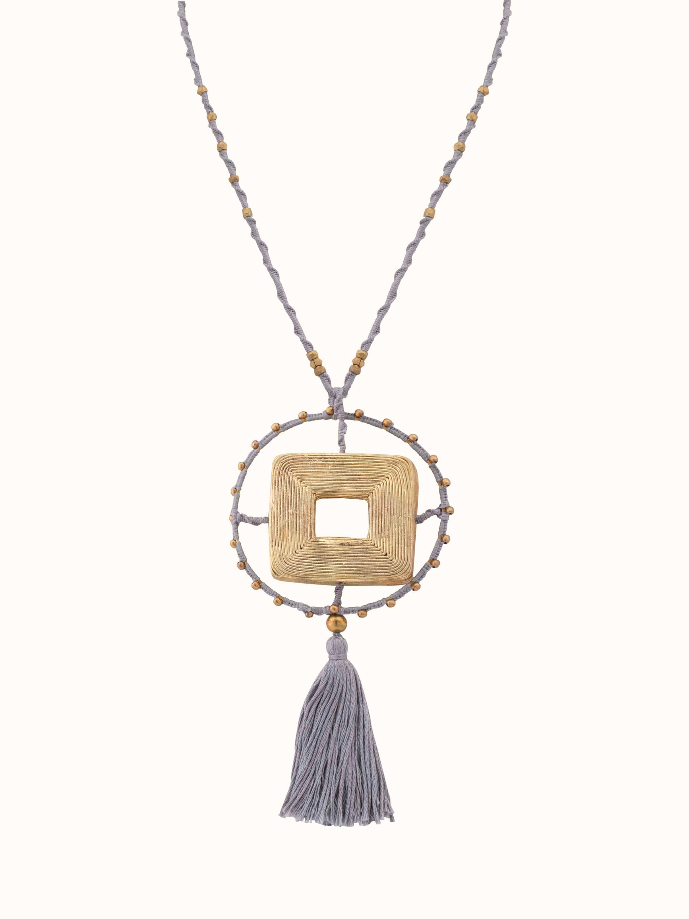 Front view of Dhokra Pendant & Chain showcasing the traditional Dhokra pendant design and chain.