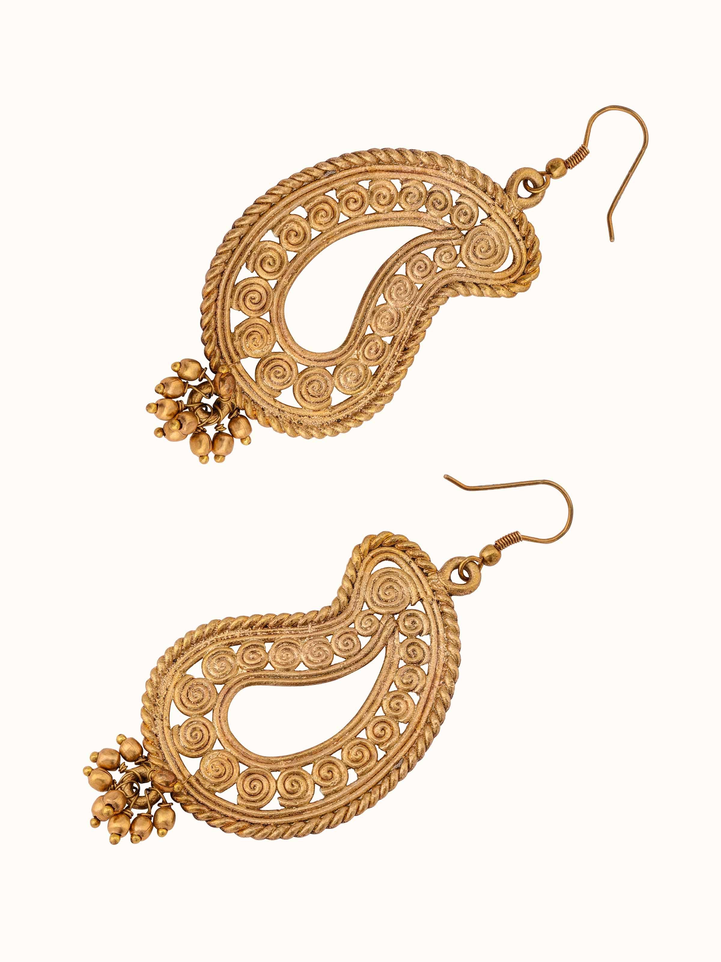 Back view of Dhokra Drop Earrings featuring the secure clasp and traditional Dhokra metalwork.