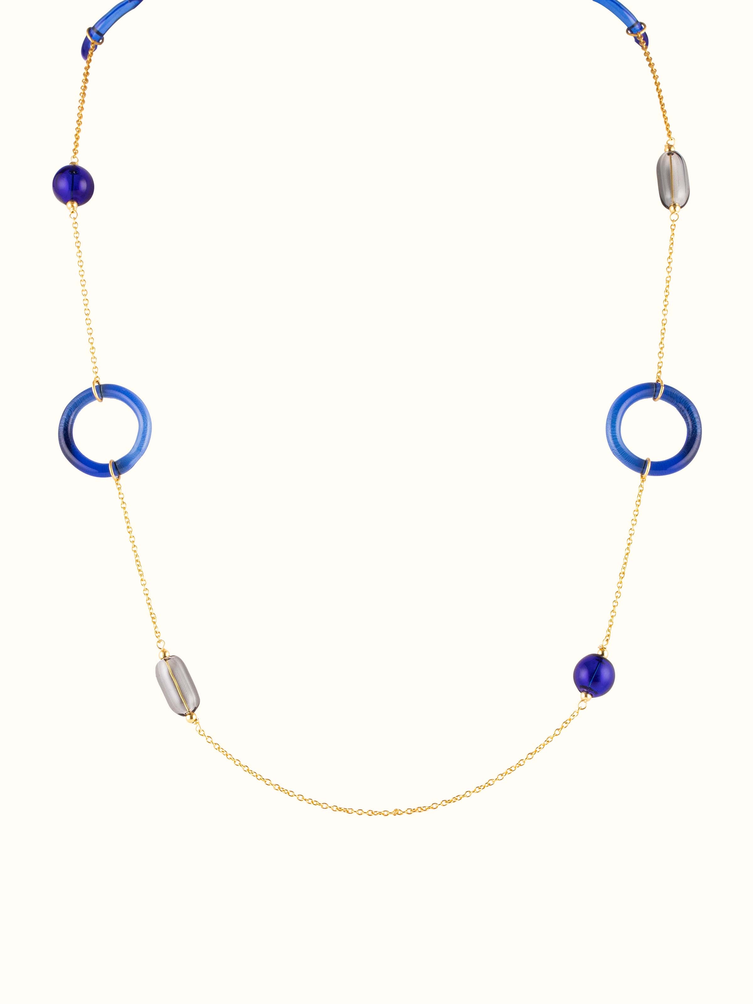 Front view of Silver Flame Glass Long Necklace featuring a unique, eye-catching design.