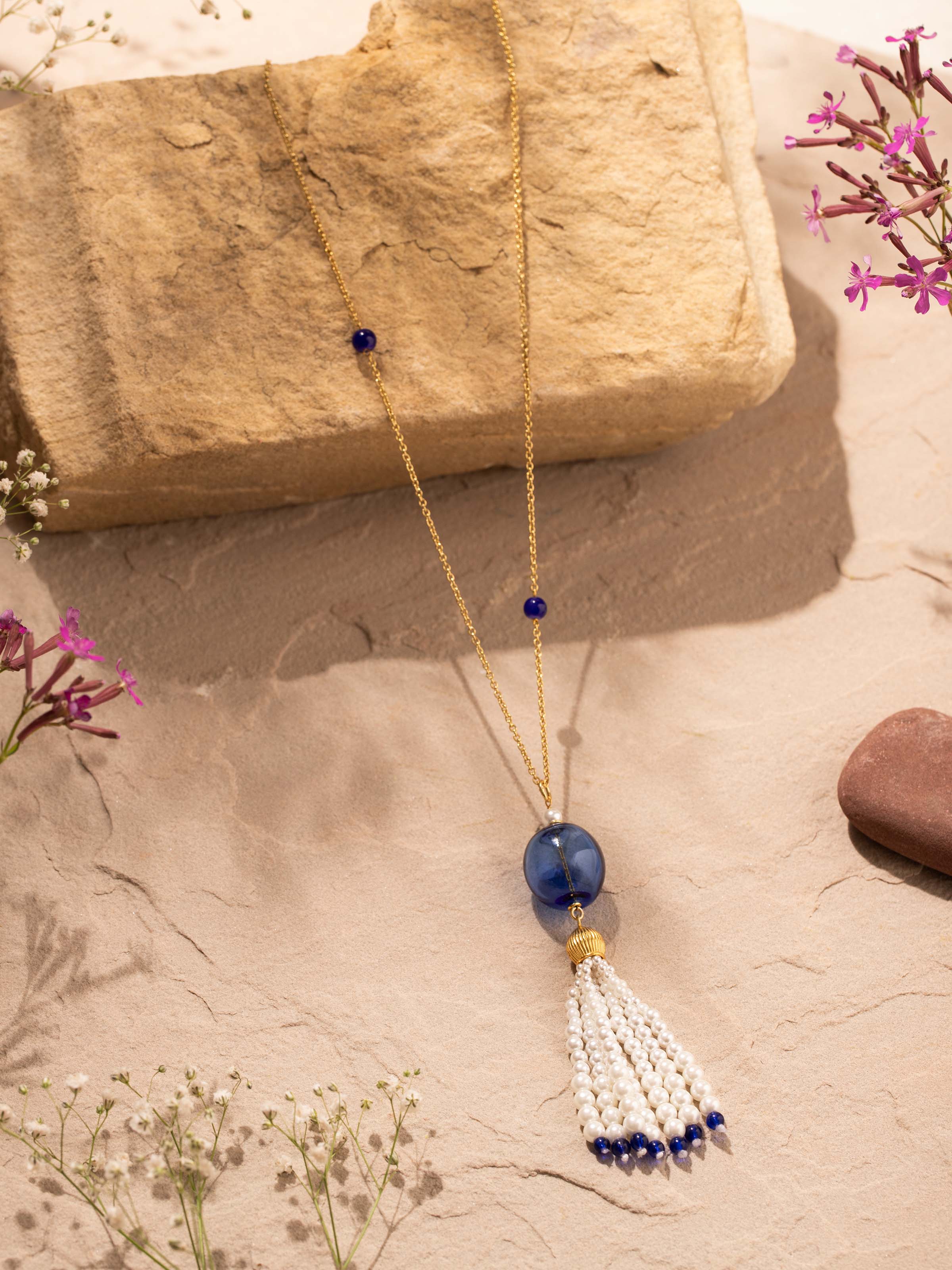 Side view of Silver Long Necklace showcasing its sophisticated look by Swadesh