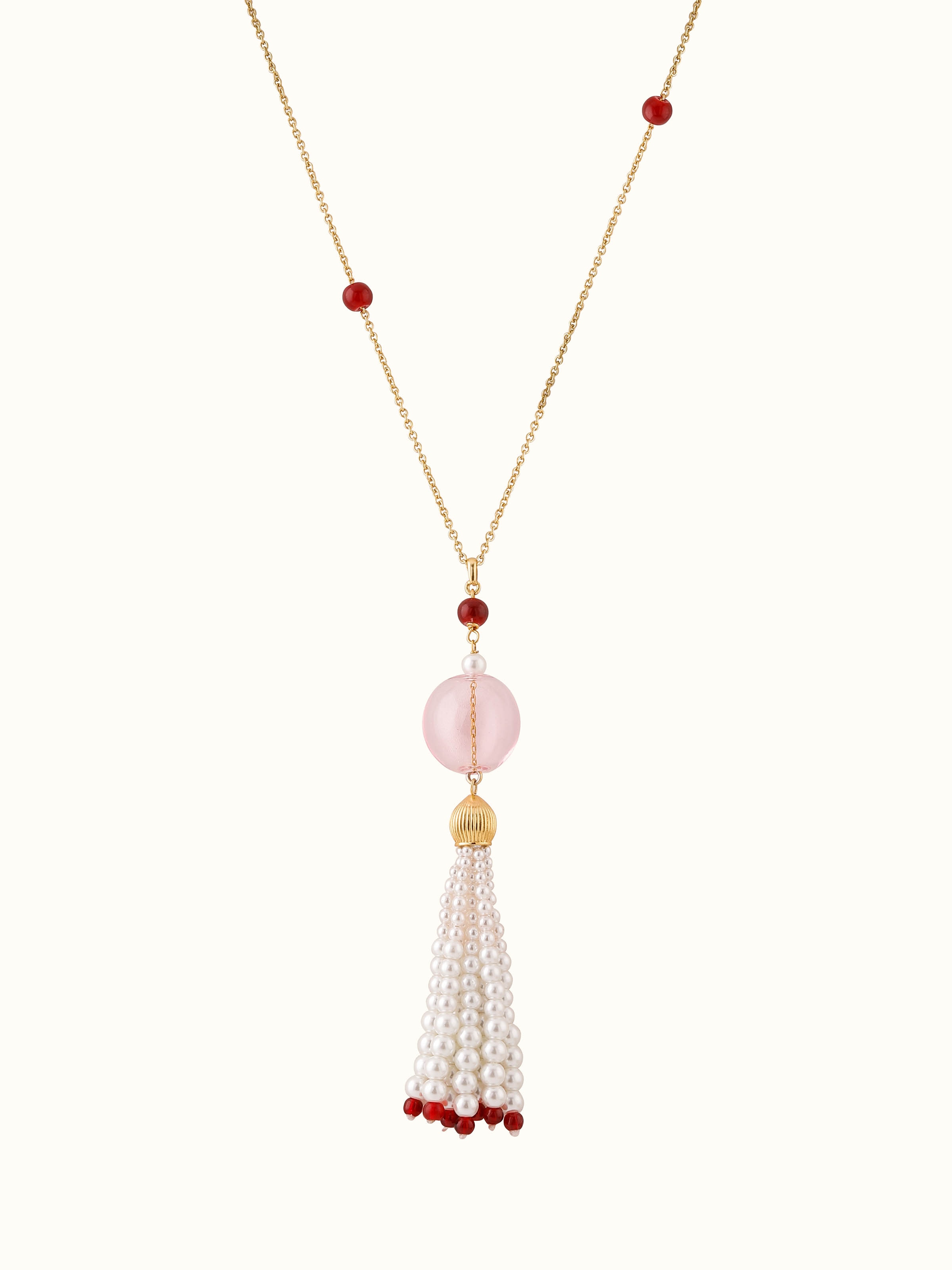 Front view of Silver Flame Glass Long Necklace showcasing vibrant glass elements and elegant silver setting by Swadesh