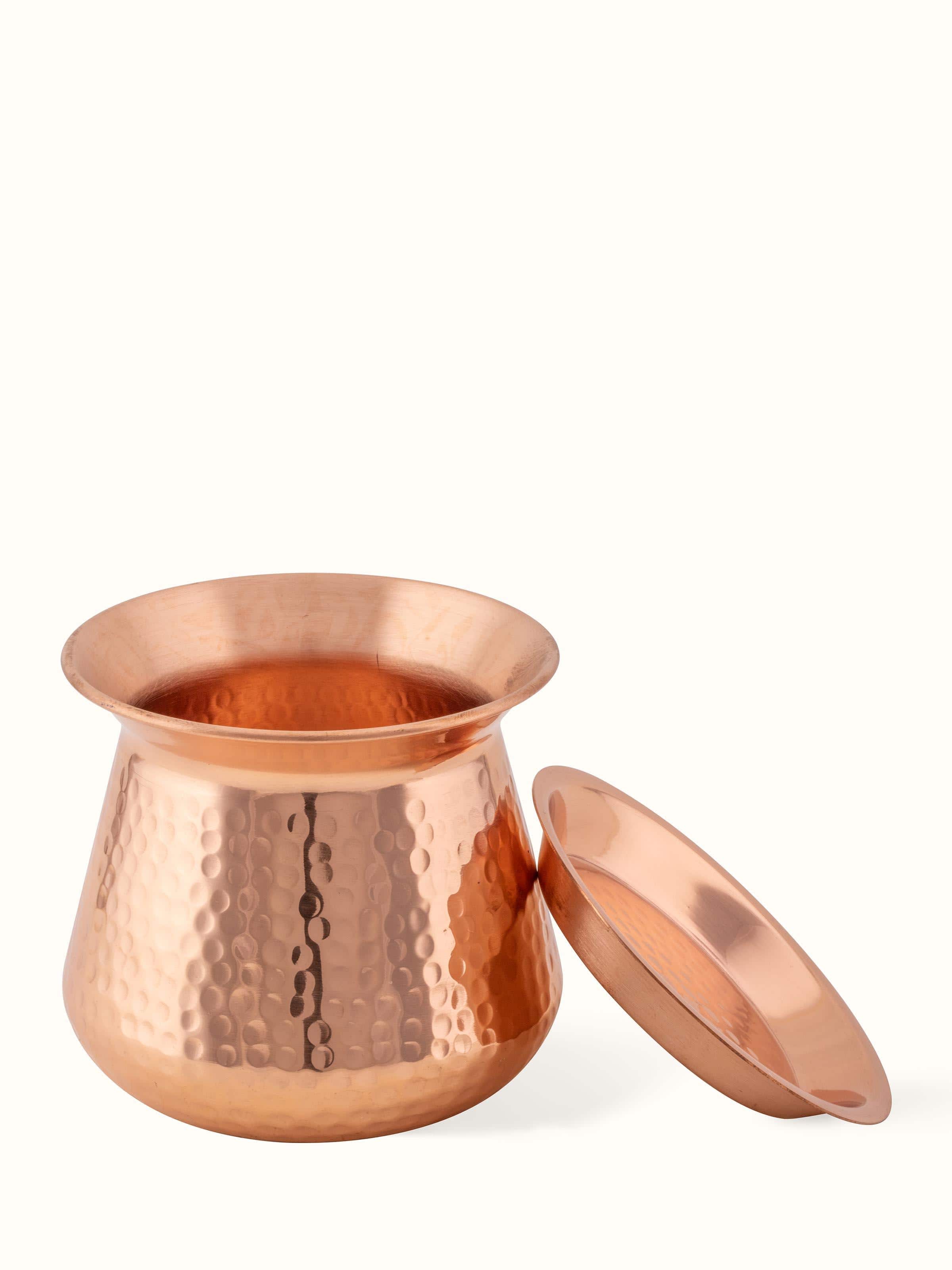 Side view of Swadesh Copper Metal Lota with Lid highlighting its durability and stylish design.