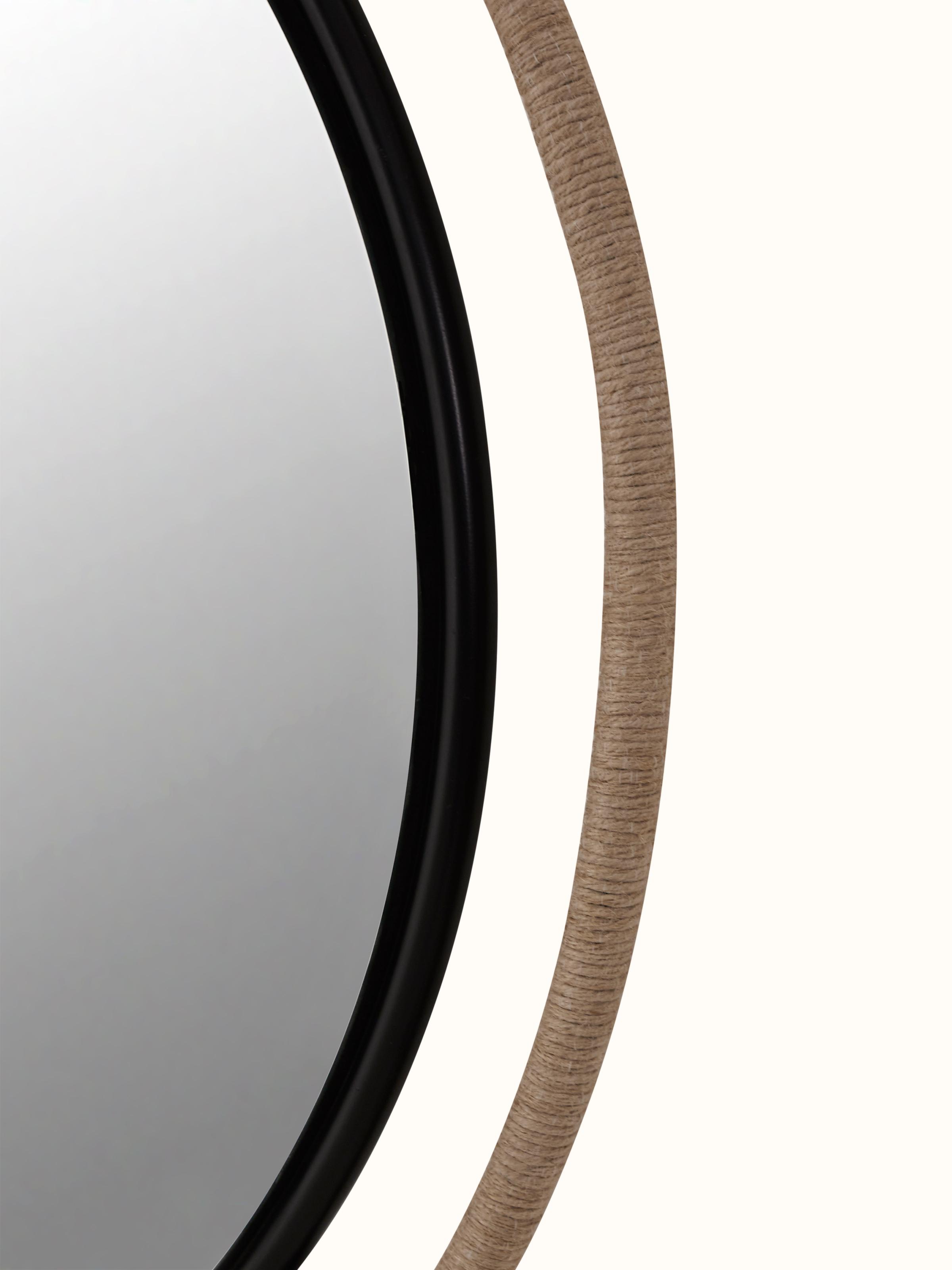Detailed view of Jute & Metal Frame Wall Mirror showcasing the handwoven jute material and sturdy metal frame structure.