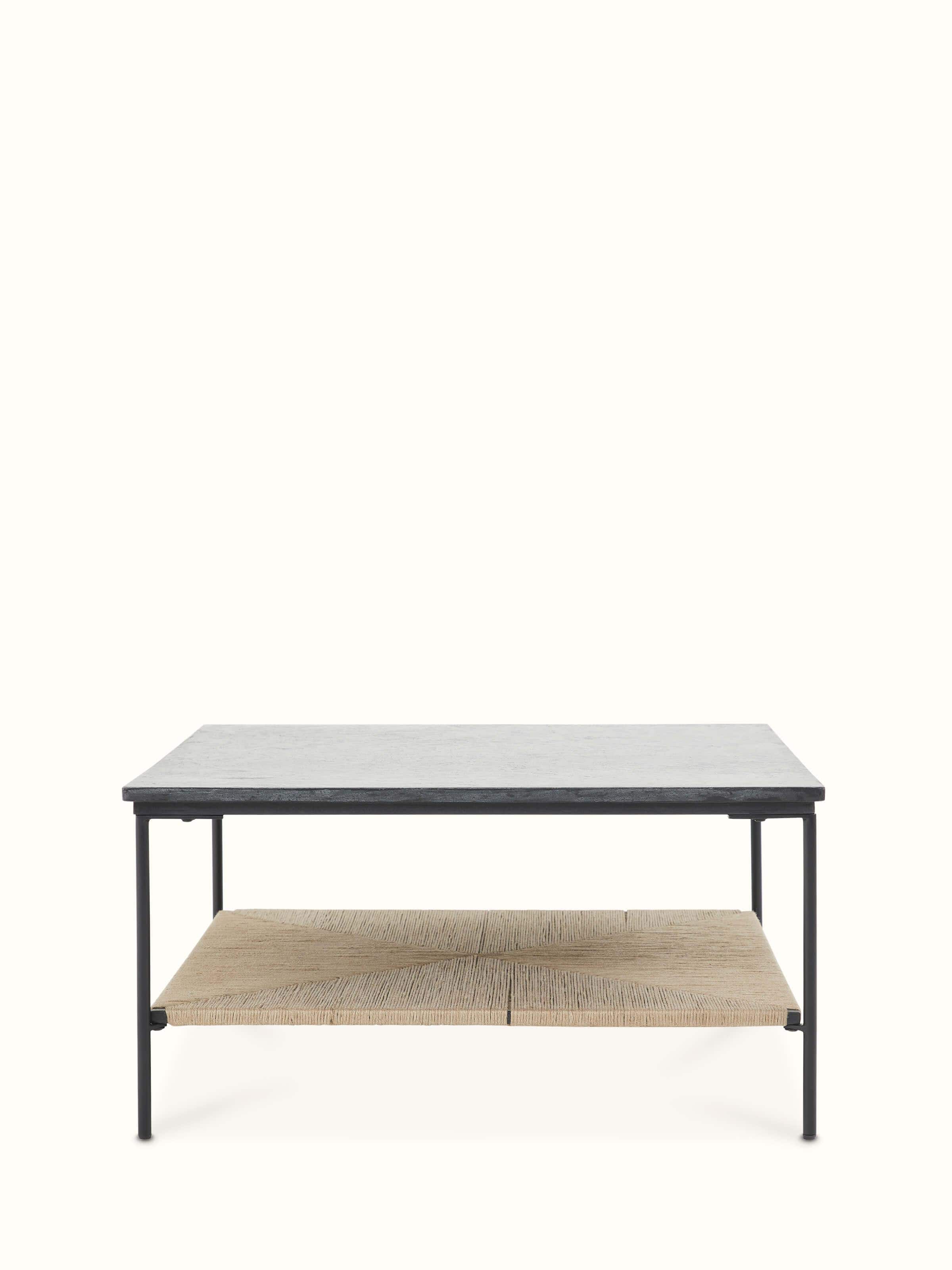 Front view of Jute & Marble coffee table showcasing the sleek marble top and elegant jute detailing for a contemporary look.