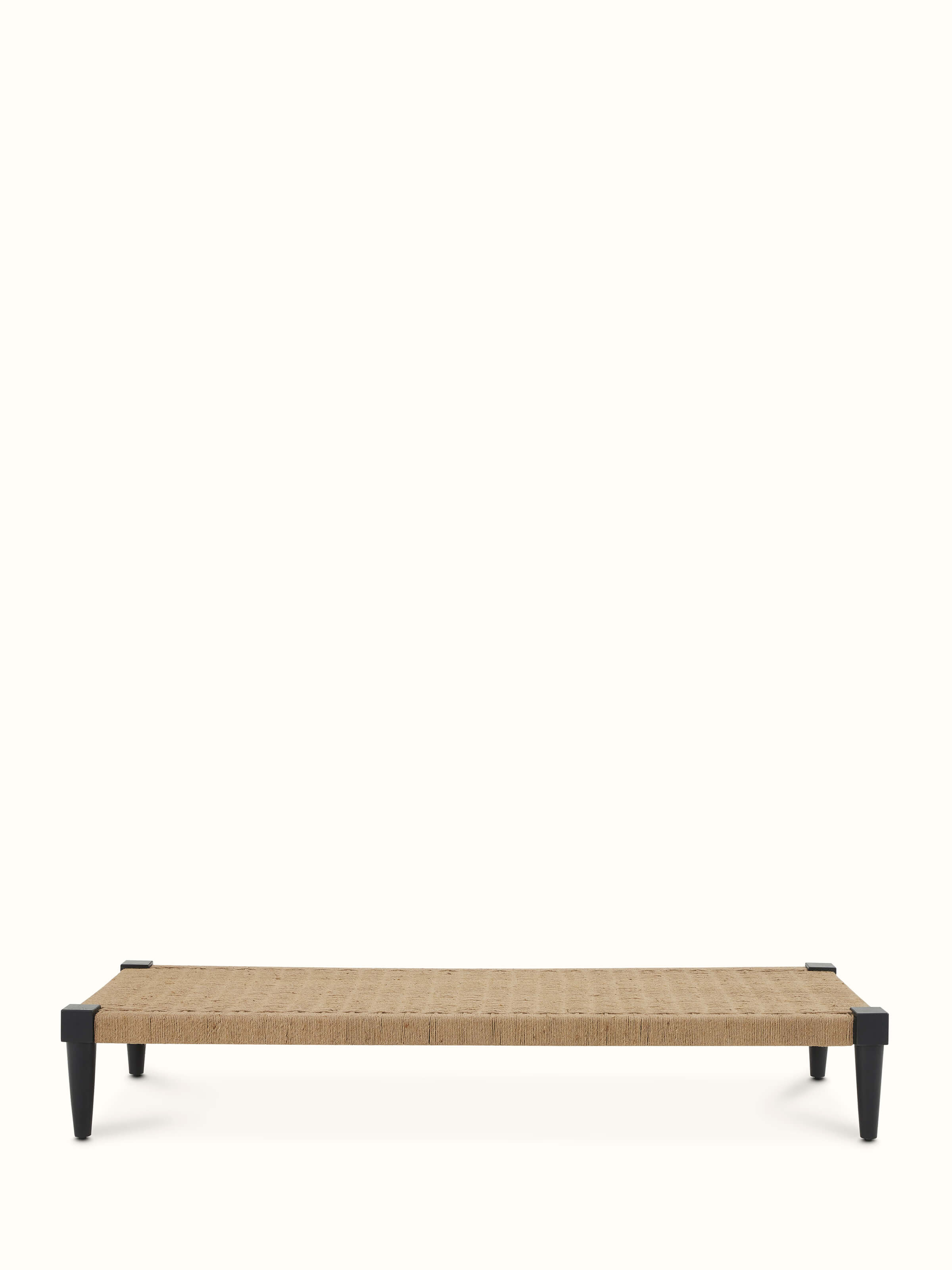 Front view of Jute & Mango Wood Daybed by Swadesh showcasing its natural texture and sturdy craftsmanship.