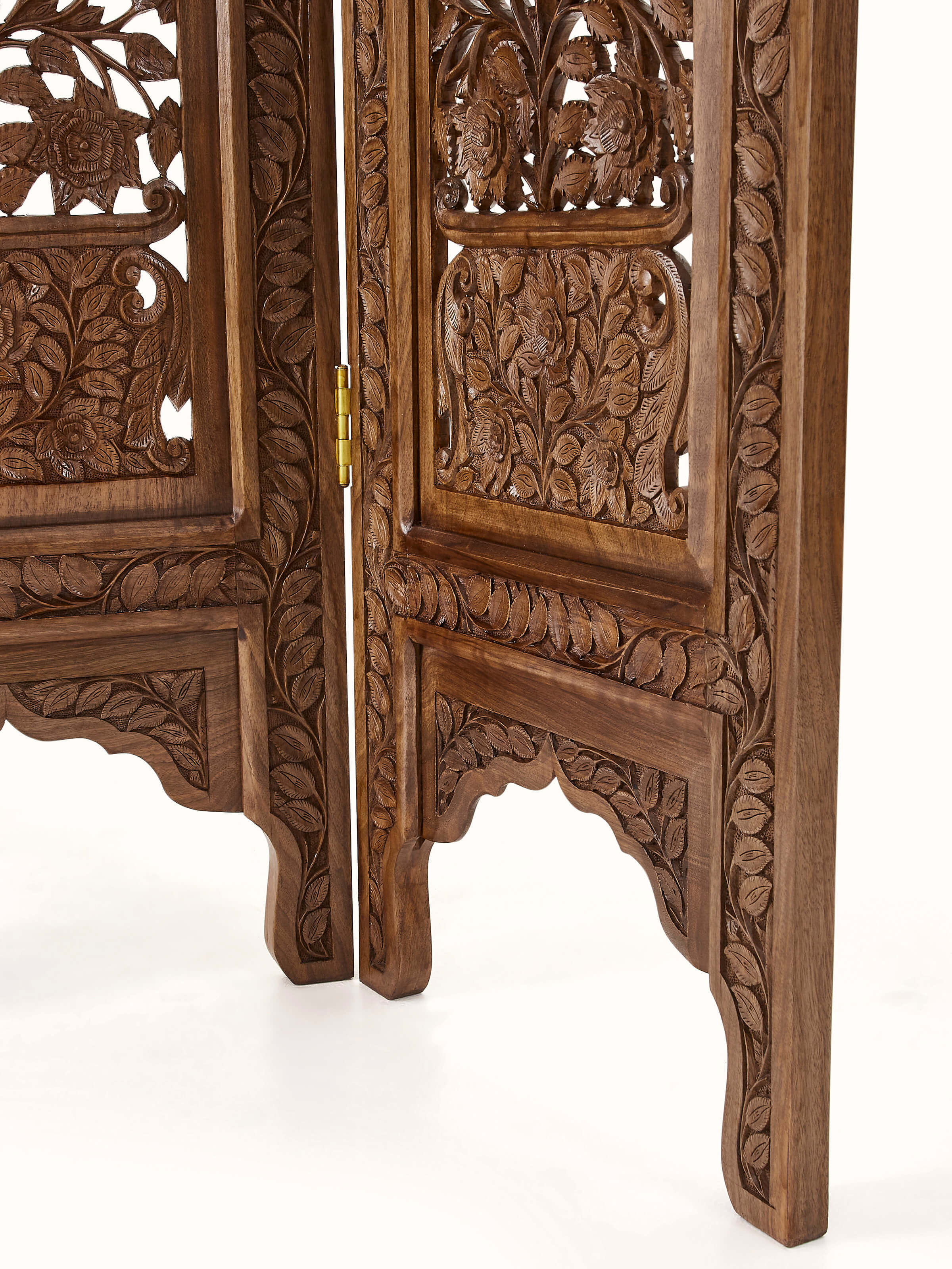 Close-up of Carved Walnut Wood Partition Screen displaying fine details and quality of the wood carvings