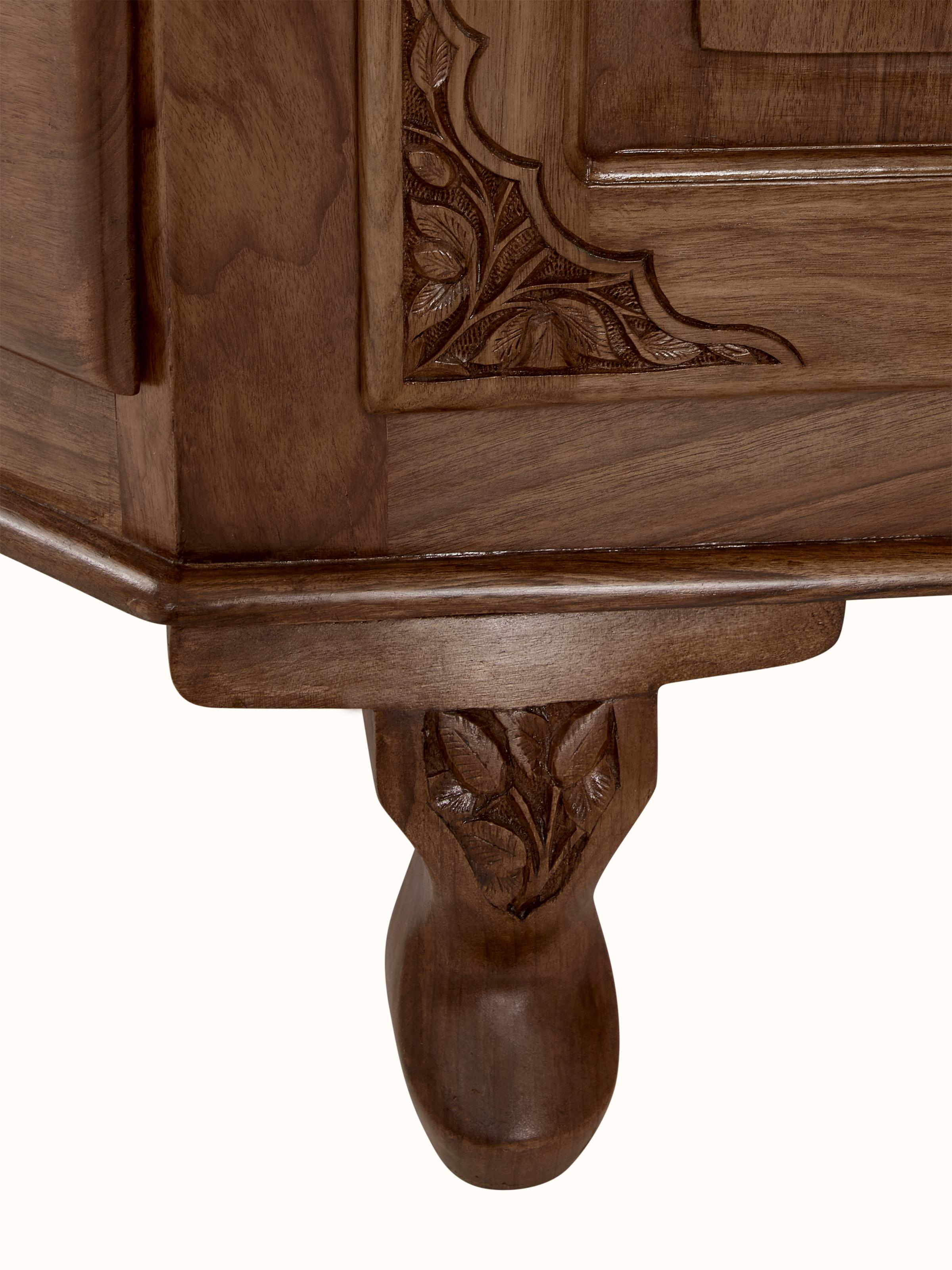 Back view of the walnut wood sideboard, providing a perspective on its structure and design