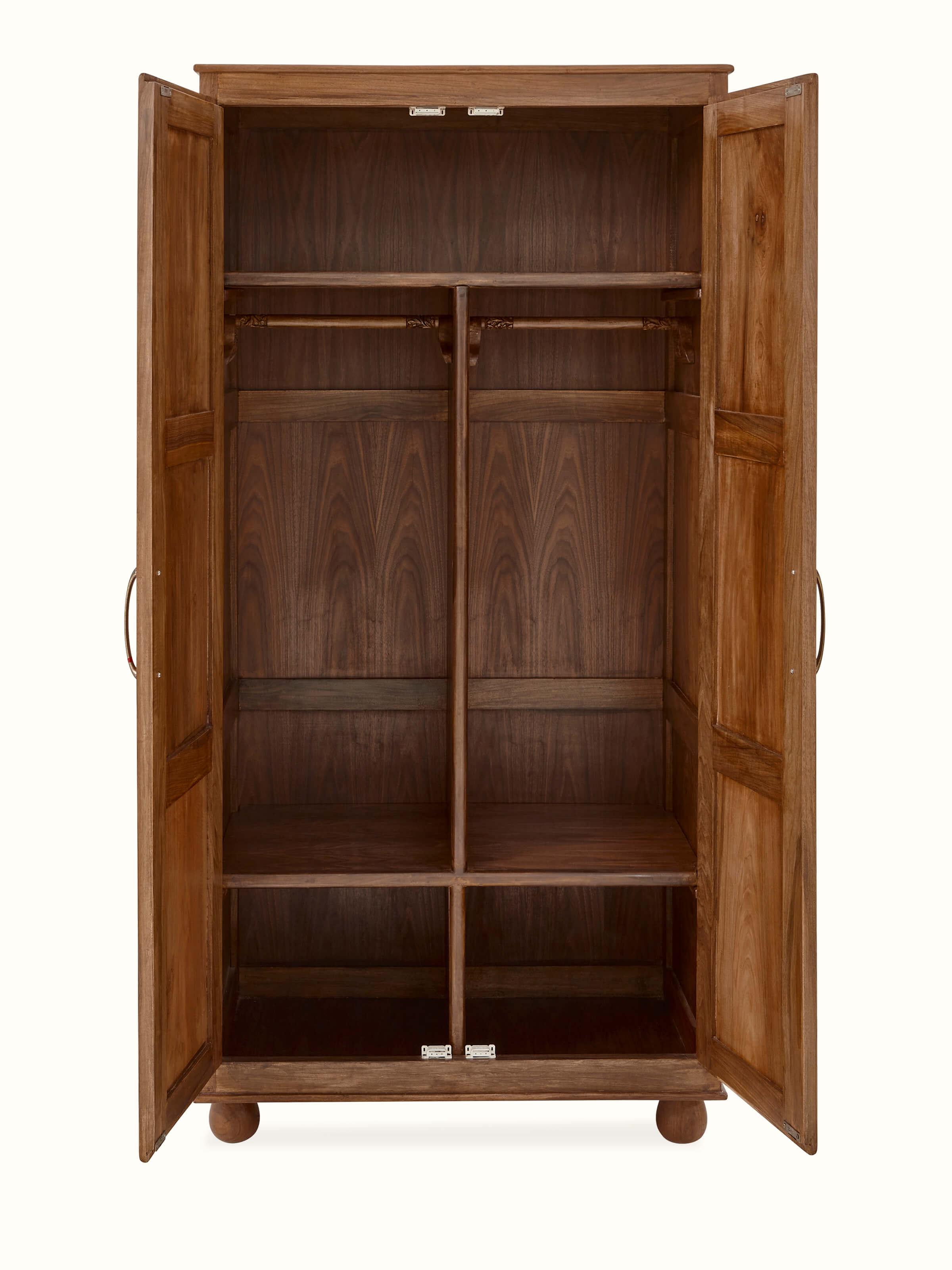 Another angle of carved walnut wood wardrobe, showing the side panels and intricate carving details
