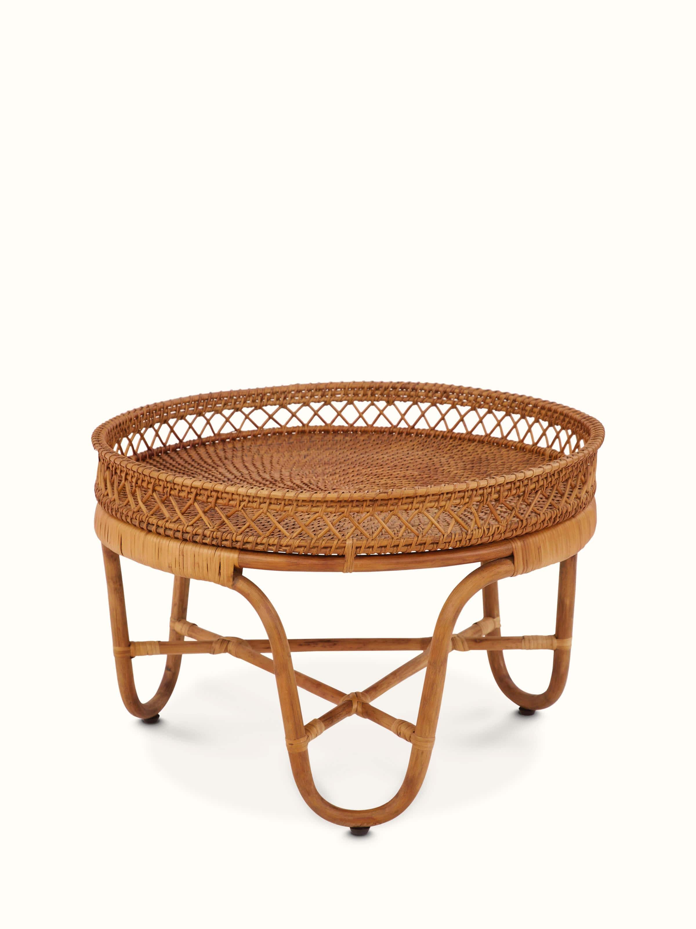 Front view of Cane Patio Table showcasing its elegant design and natural cane material