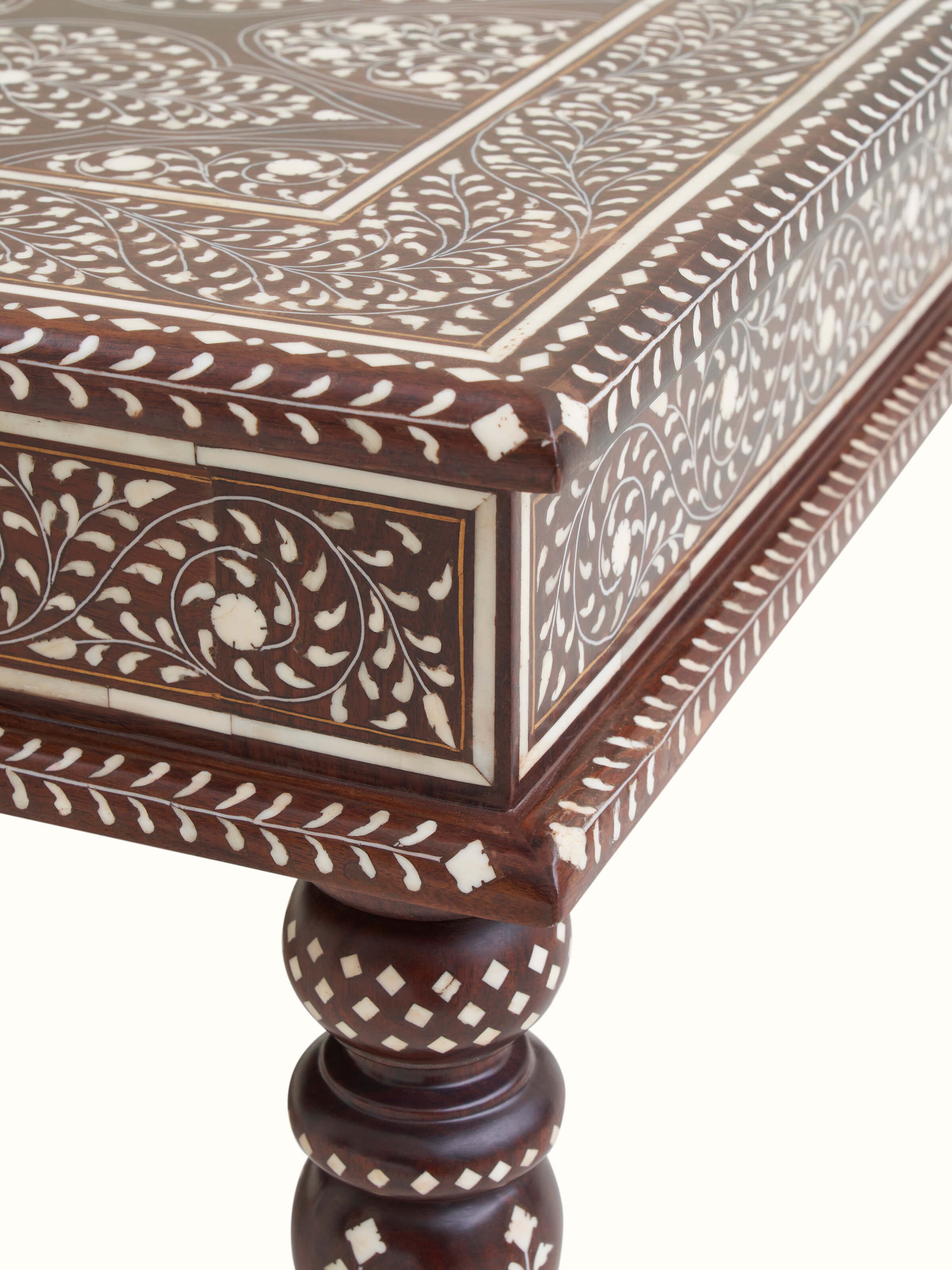 Close-up of Bone Inlay Sheesham Wood Coffee Table showing detailed inlay work and premium sheesham wood craftsmanship.