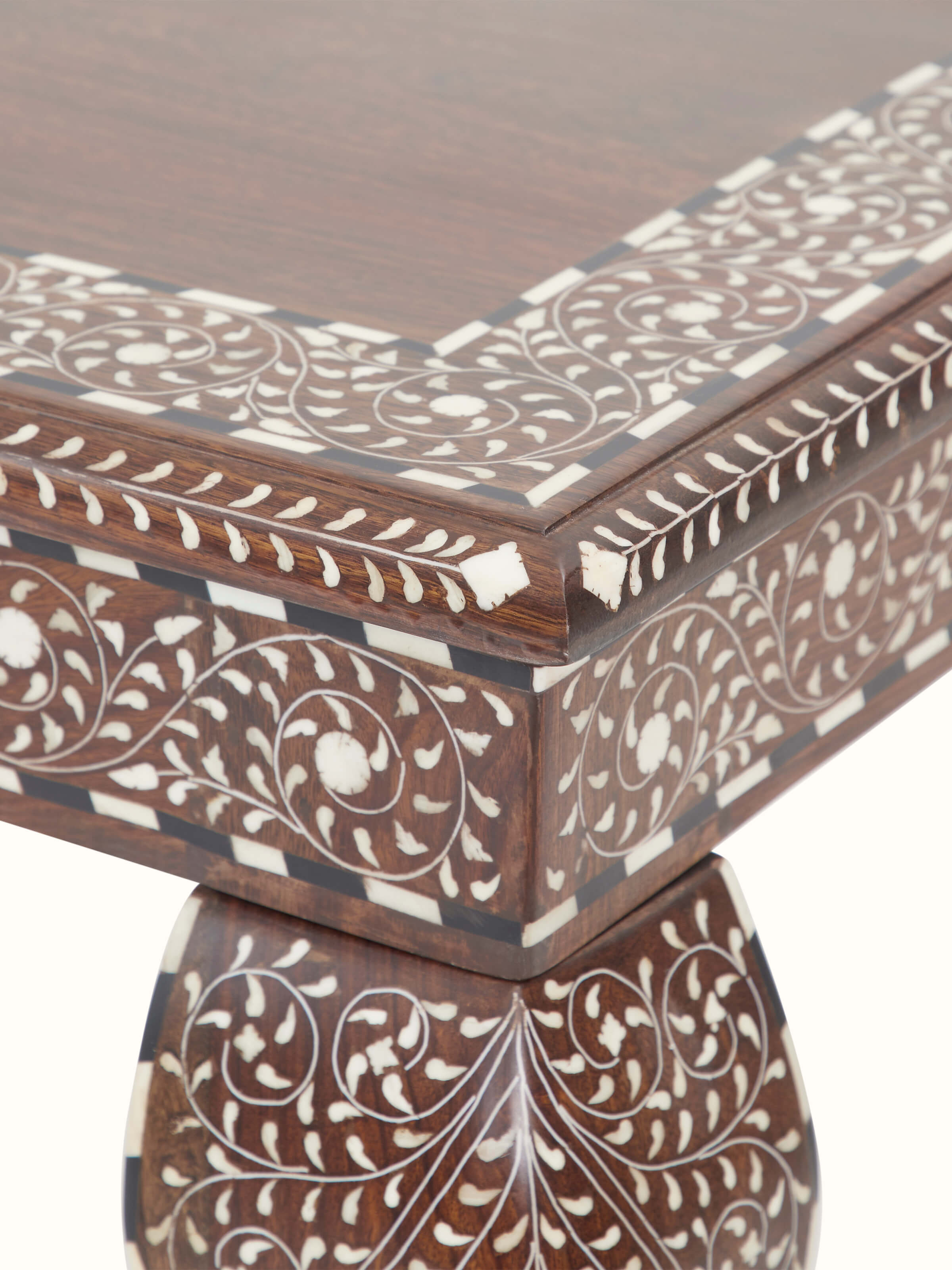 Top view of Sheesham Wood Bone Inlaid 6-Seater Dining Table, displaying the intricate bone inlay design and smooth finish