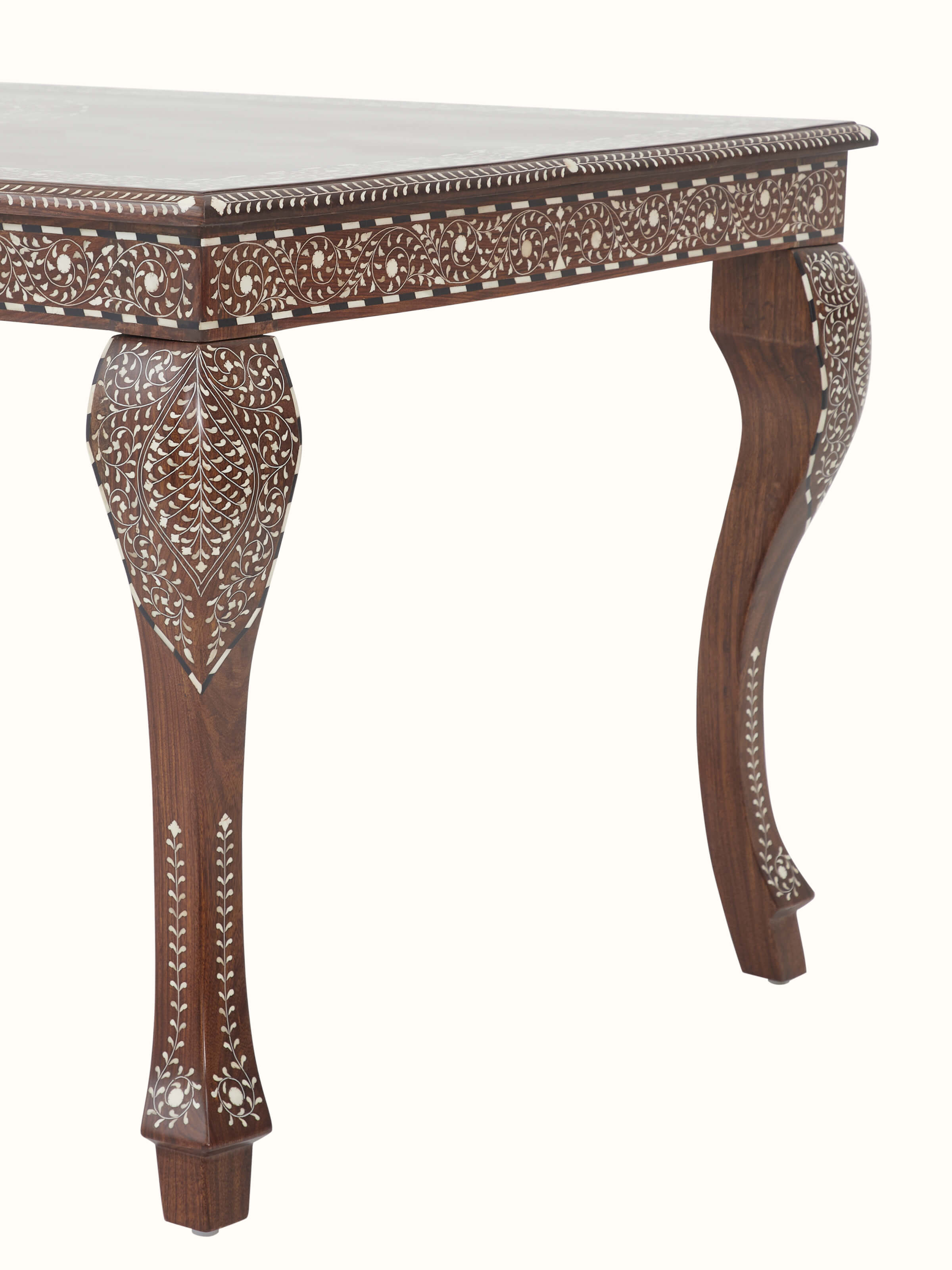 Full showcasing video of bone inlay work on Sheesham Wood 6-Seater Dining Table, emphasizing the detailed craftsmanship