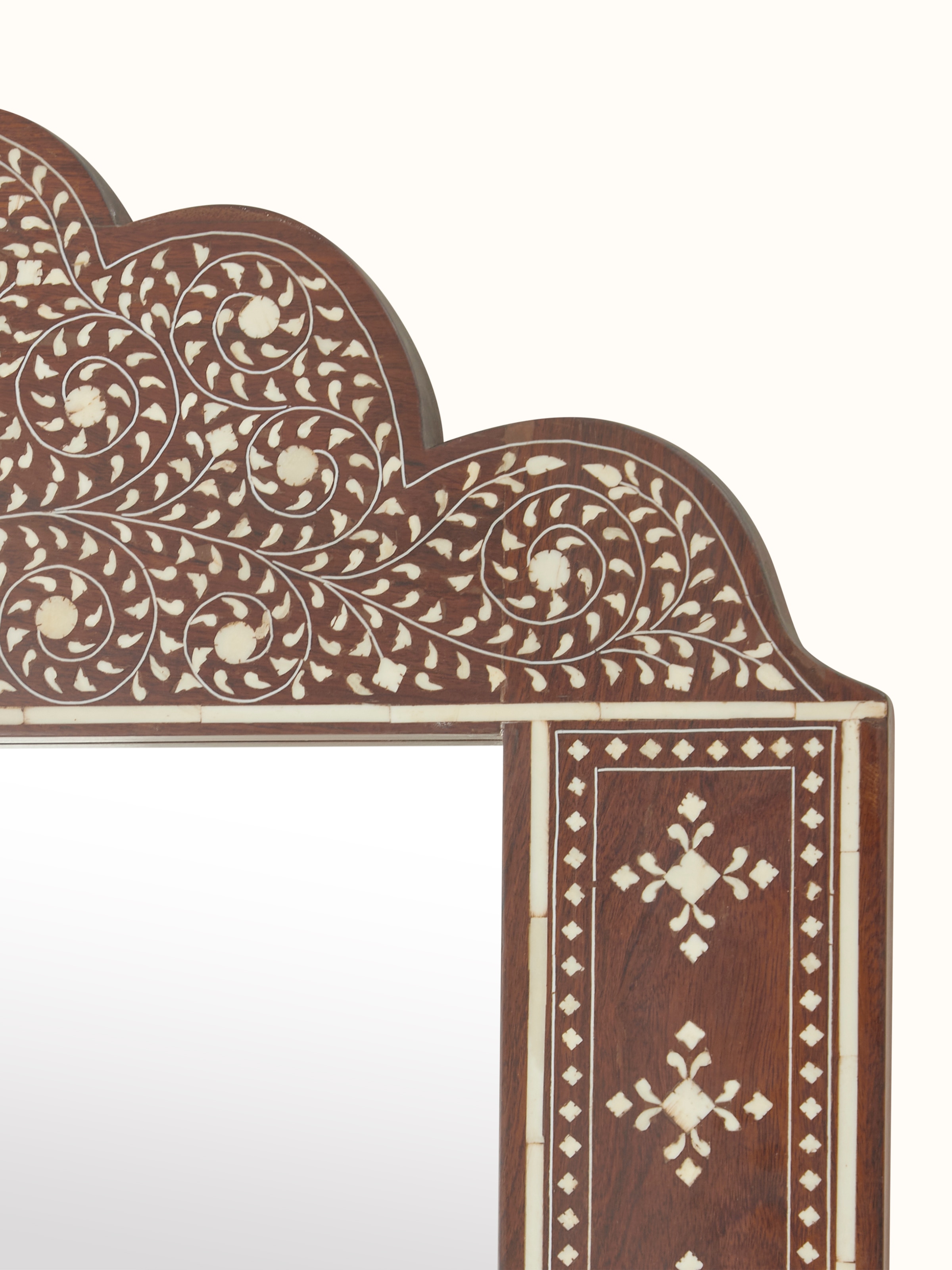 Side view of Sheesham Wood Full-Length Mirror with Bone Inlay, displaying the frame's depth and design