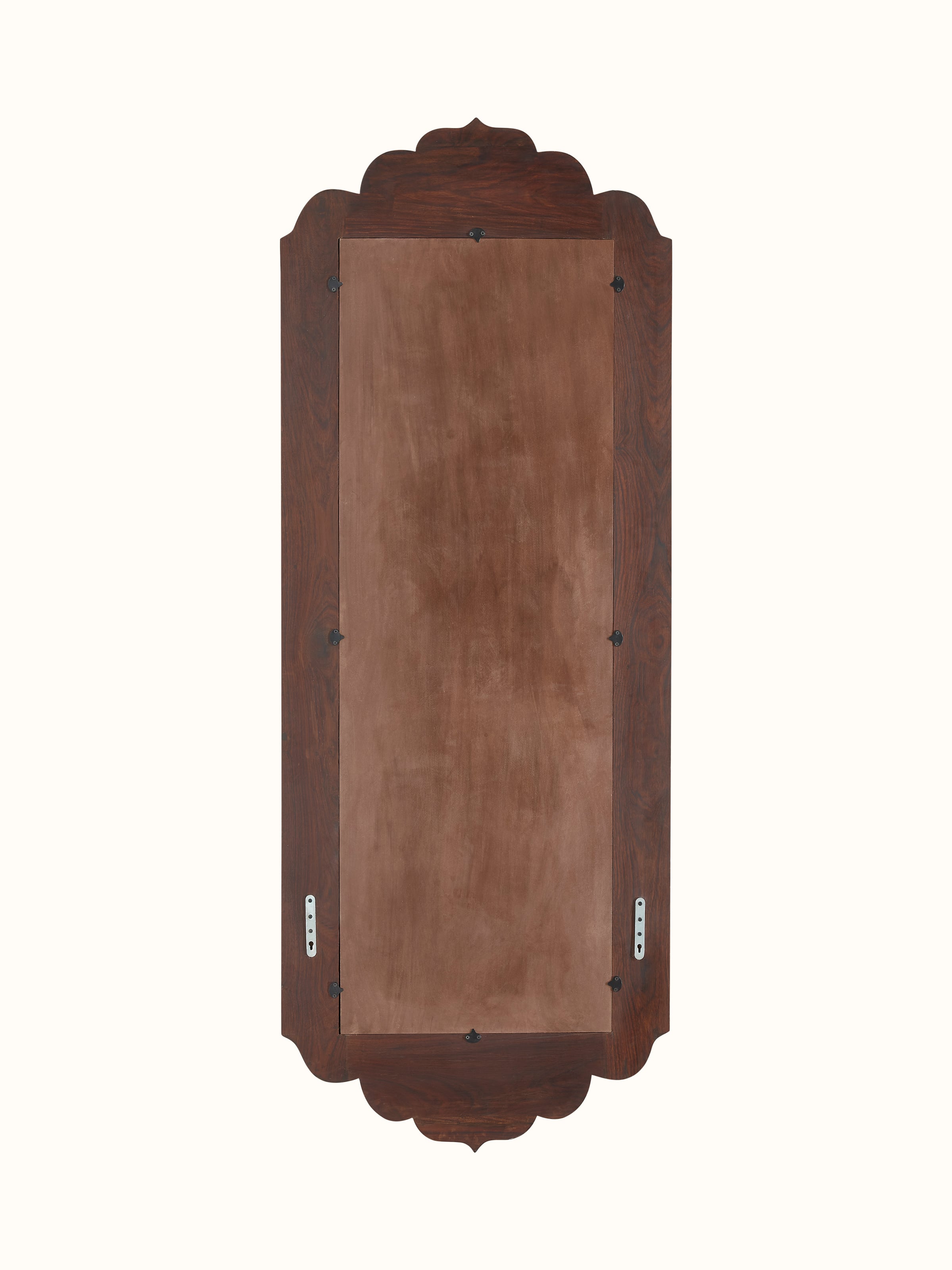 Back view of Sheesham Wood Full-Length Mirror with Bone Inlay, showing the mirror's structure and back details