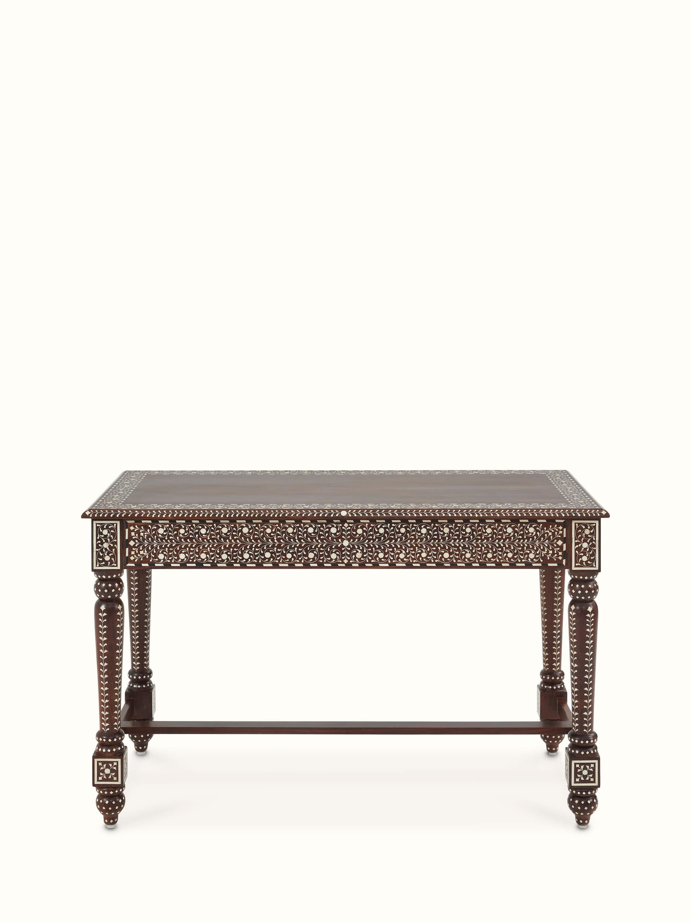 Back view of Swadesh Bone Inlay Sheesham Wood Study Table displaying its solid wood frame and elegant bone inlays