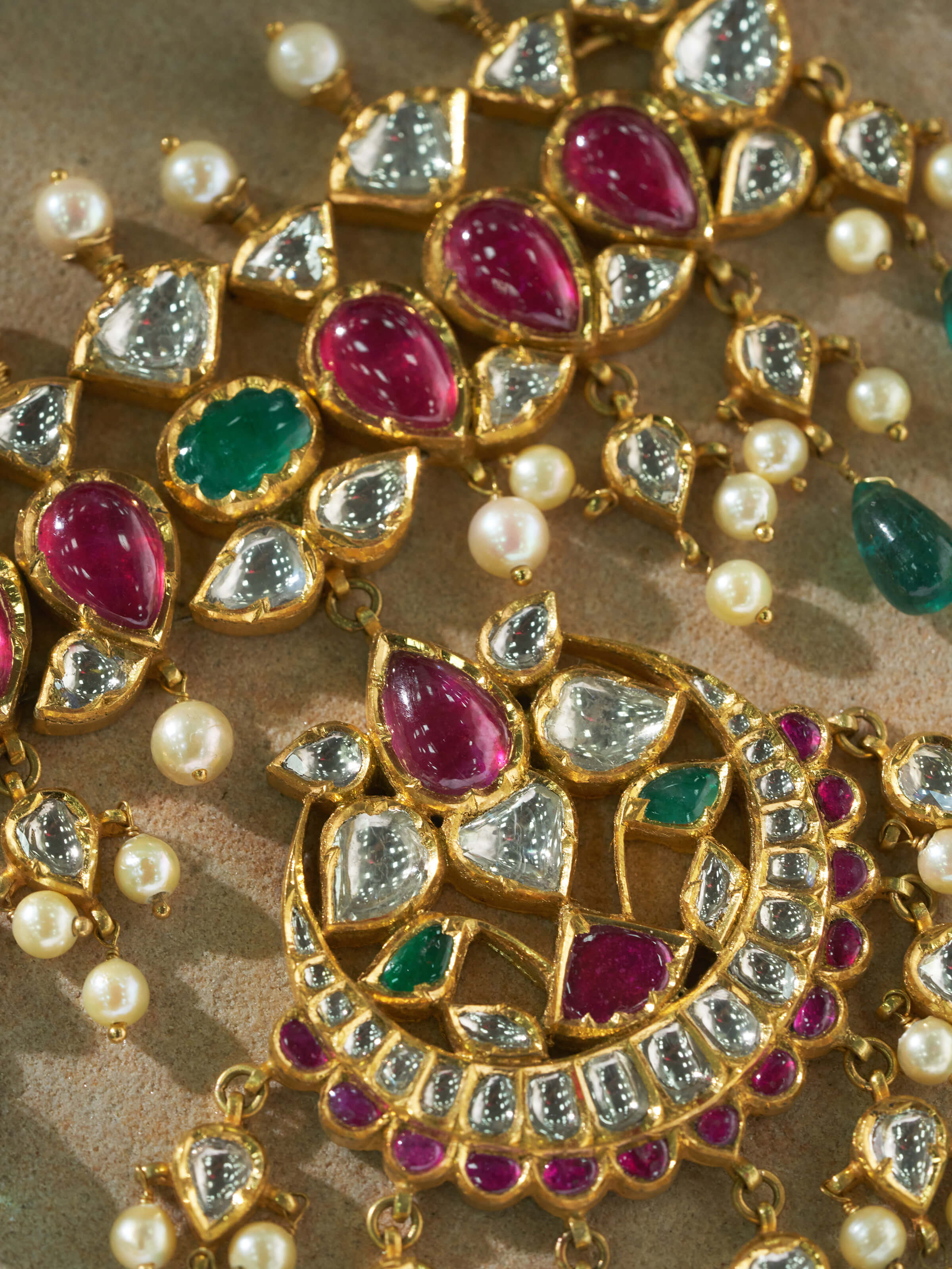 Detailed view of Jadau 18 karat gold choker emphasizing gold work