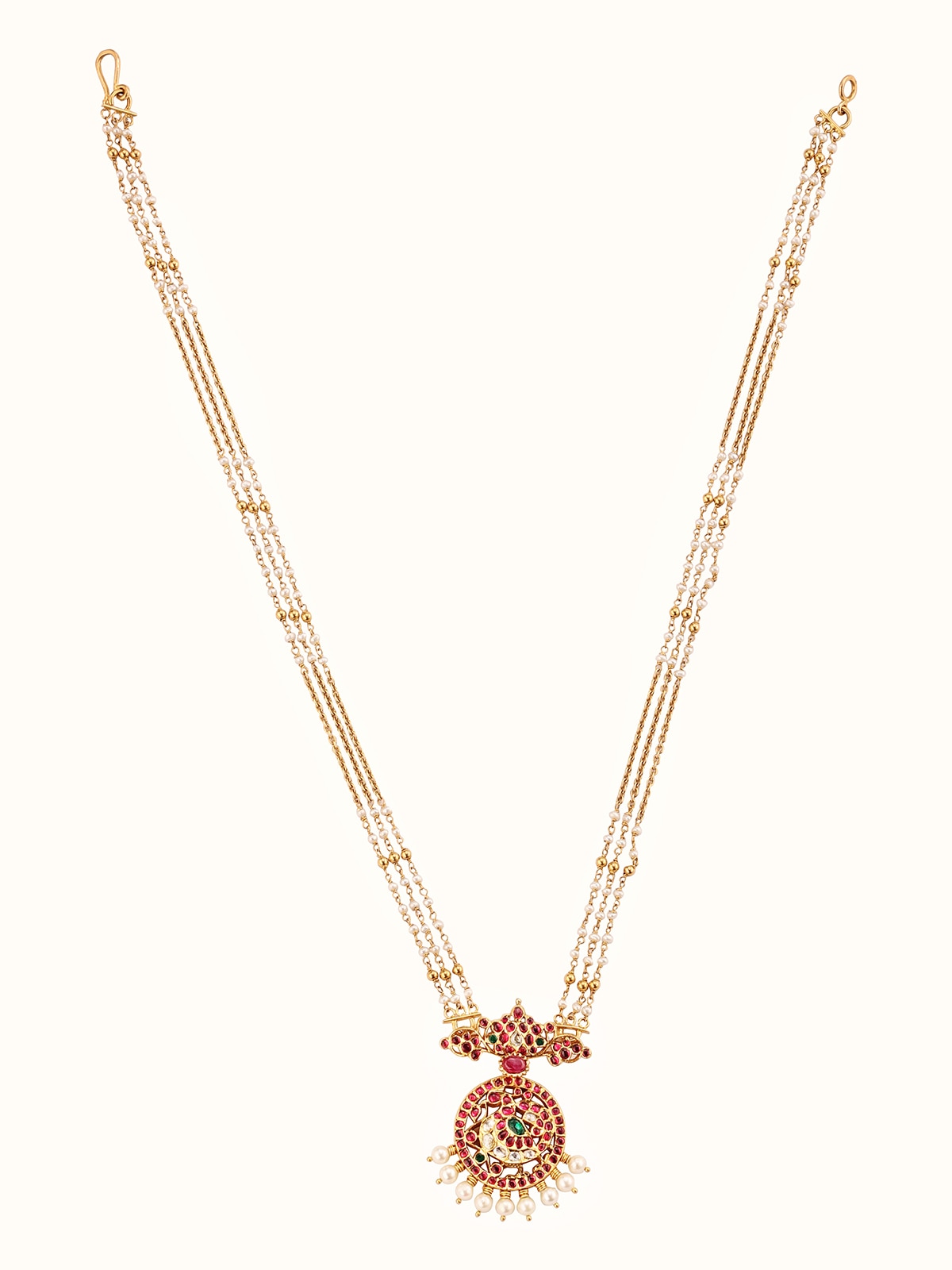 Front view of Kundala Velai 22 Karat Gold Collar Necklace featuring luxurious 22k gold collar design with intricate detailing.