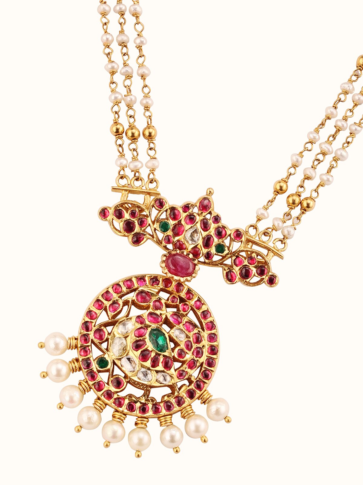Close-up view of Kundala Velai 22 Karat Gold Collar Necklace showcasing the fine goldwork and detailed design.