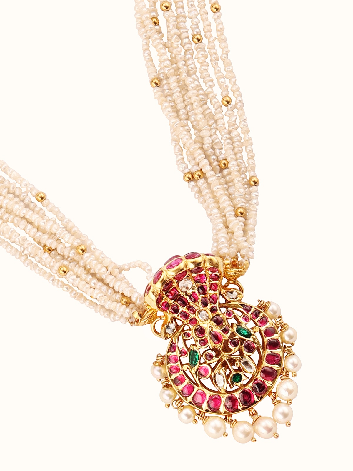 Close-up of Kundala Velai 22 karat gold collar necklace focusing on the fine gold detailing and design.