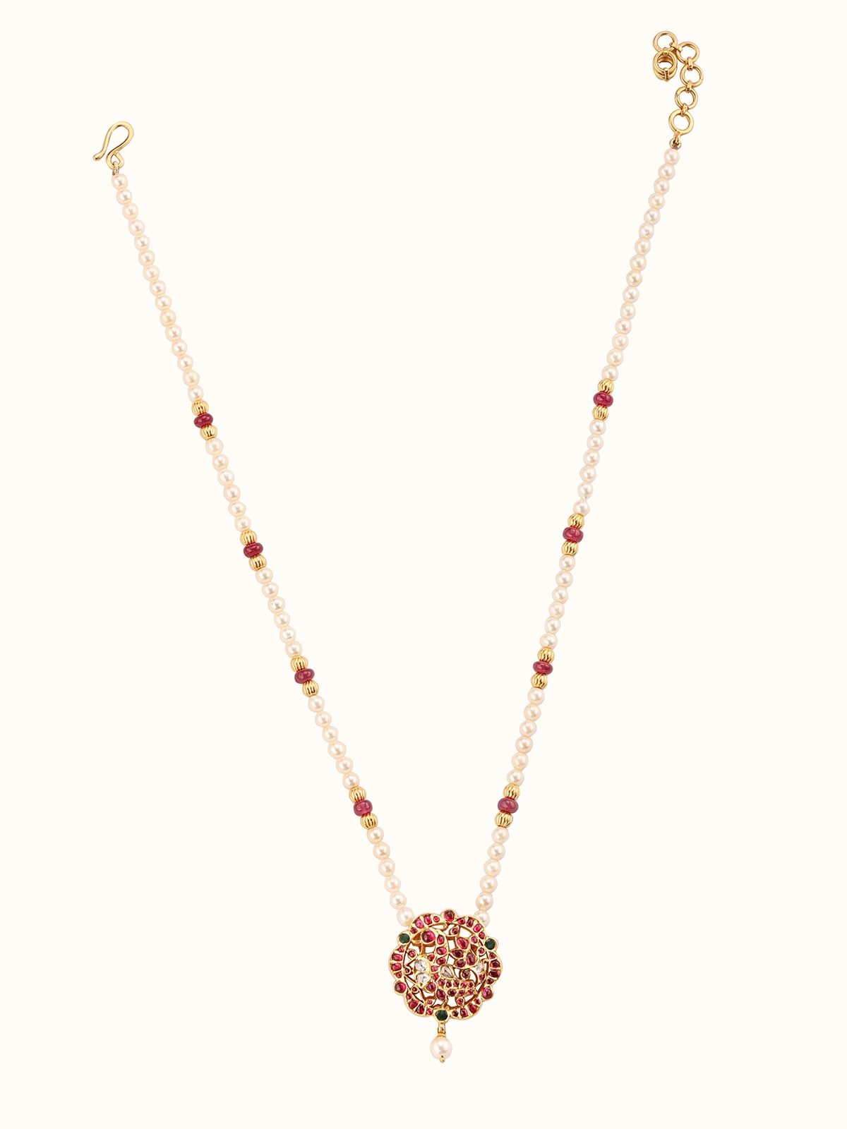 Front view of Kundala Velai 22 Karat Gold Collar Necklace showcasing its elegant design and high-quality gold finish.