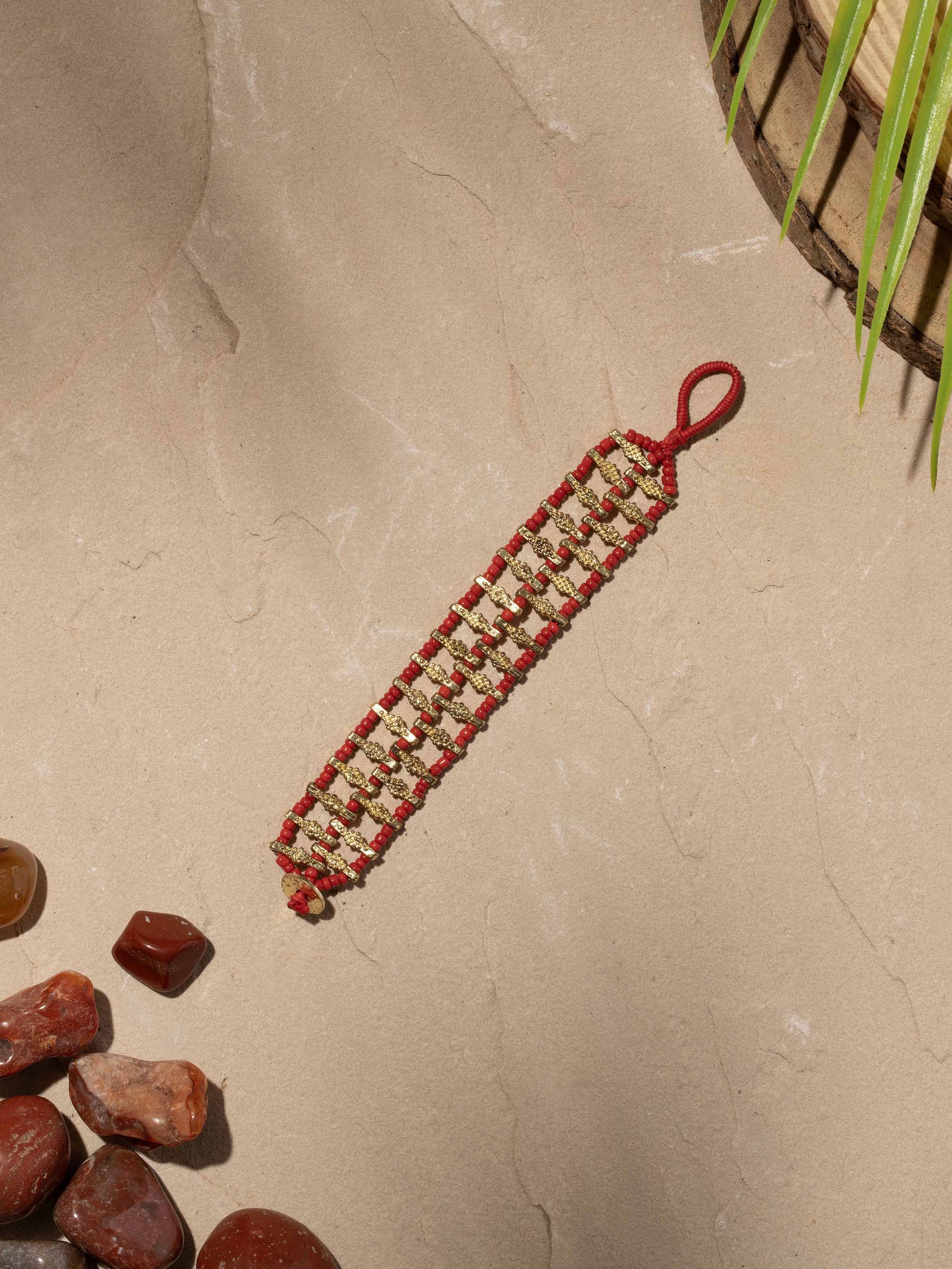 Close-up of handcrafted flexible bracelet highlighting the intricate design.