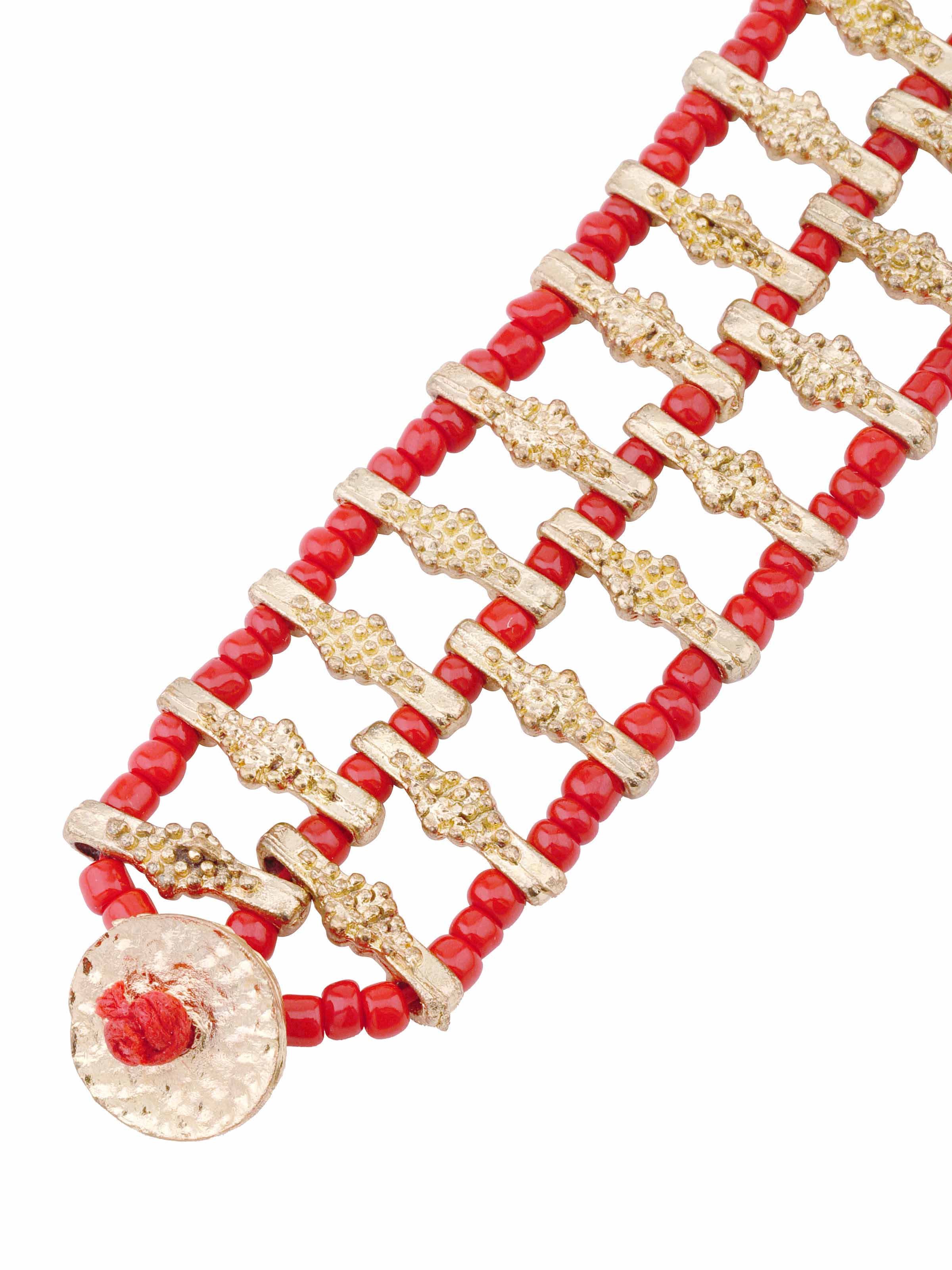 Angled view of handcrafted flexible bracelet emphasizing its unique metalwork.