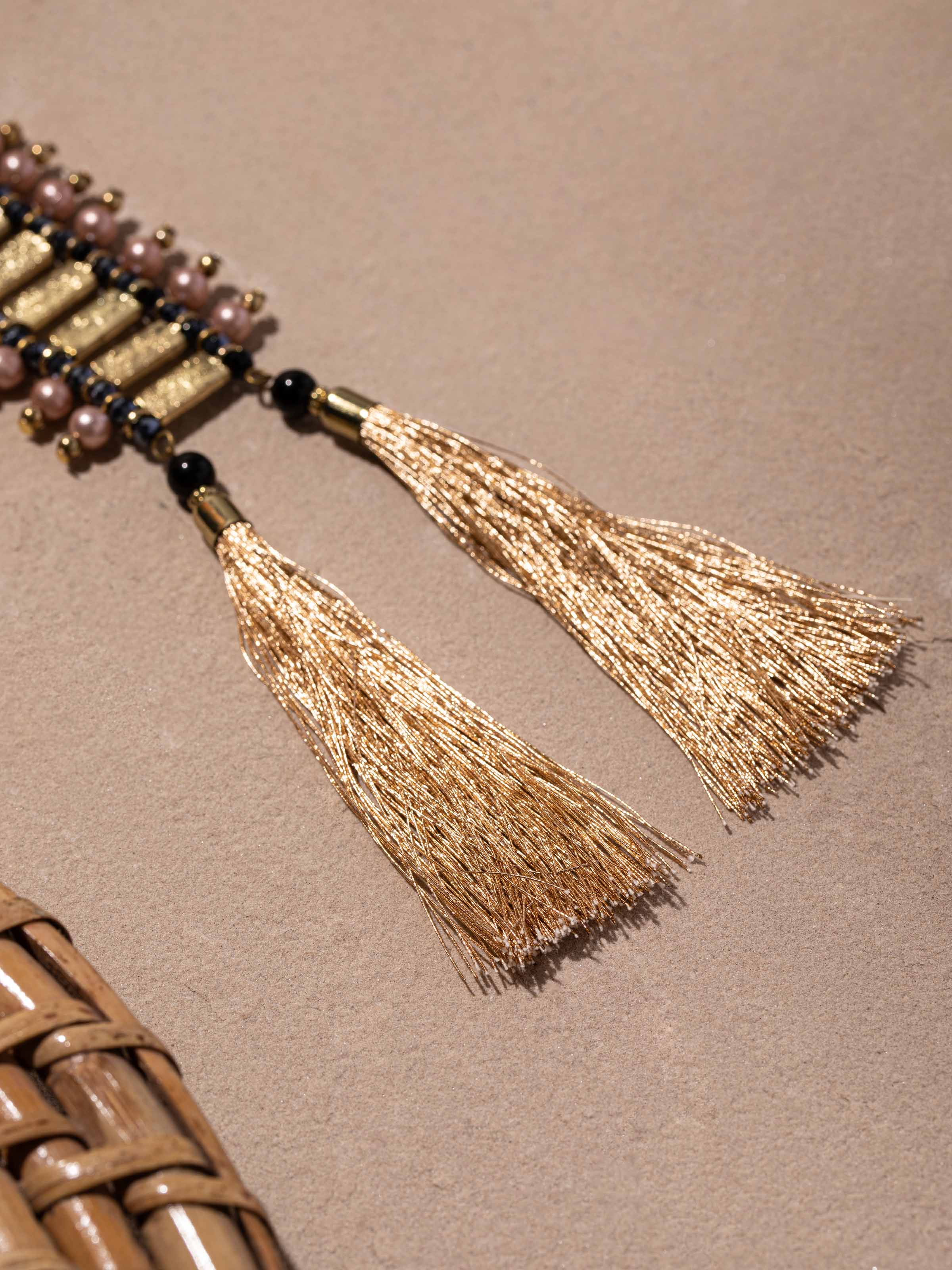 Detailed view of Handcrafted Long Necklace showing the close-up texture and beadwork craftsmanship.