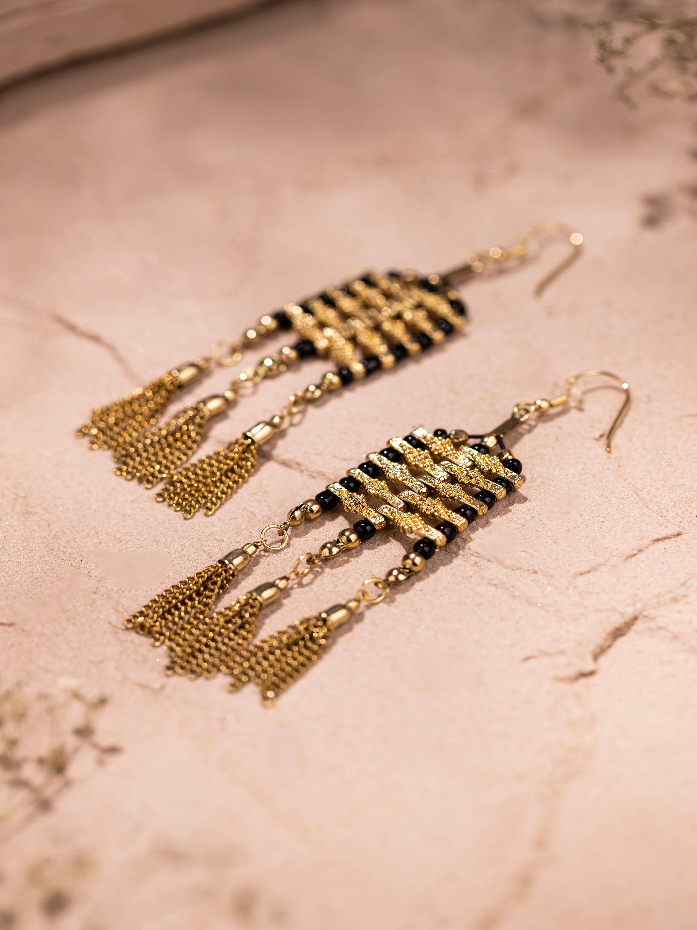 Back view of Handcrafted Drop Earrings showing the secure fastenings and overall design.