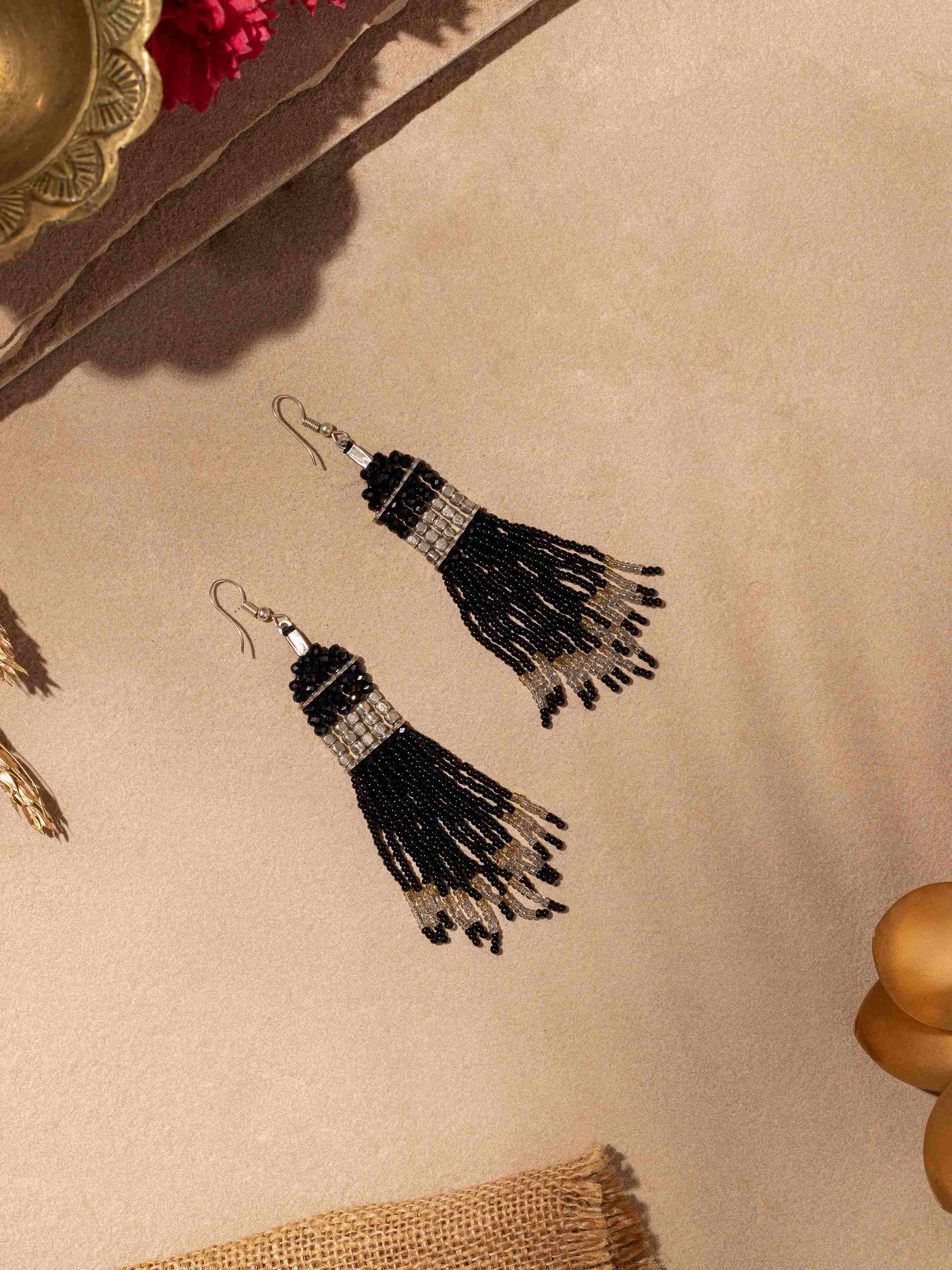 Front view of Handcrafted Drop Earrings featuring elegant design and detailed craftsmanship.