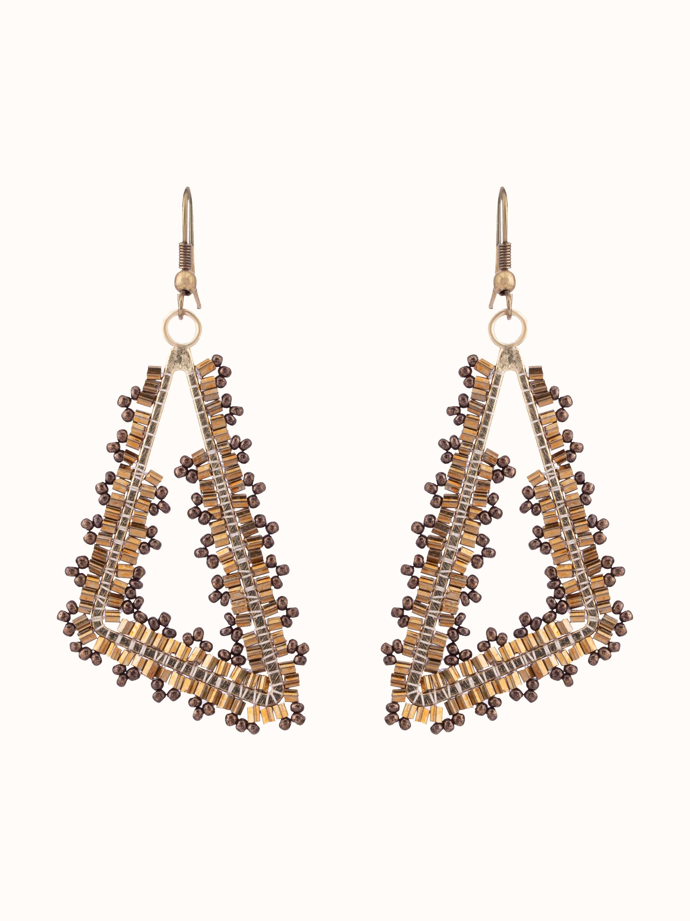 Front view of Handcrafted drop earrings showcasing their unique design and artisan craftsmanship.