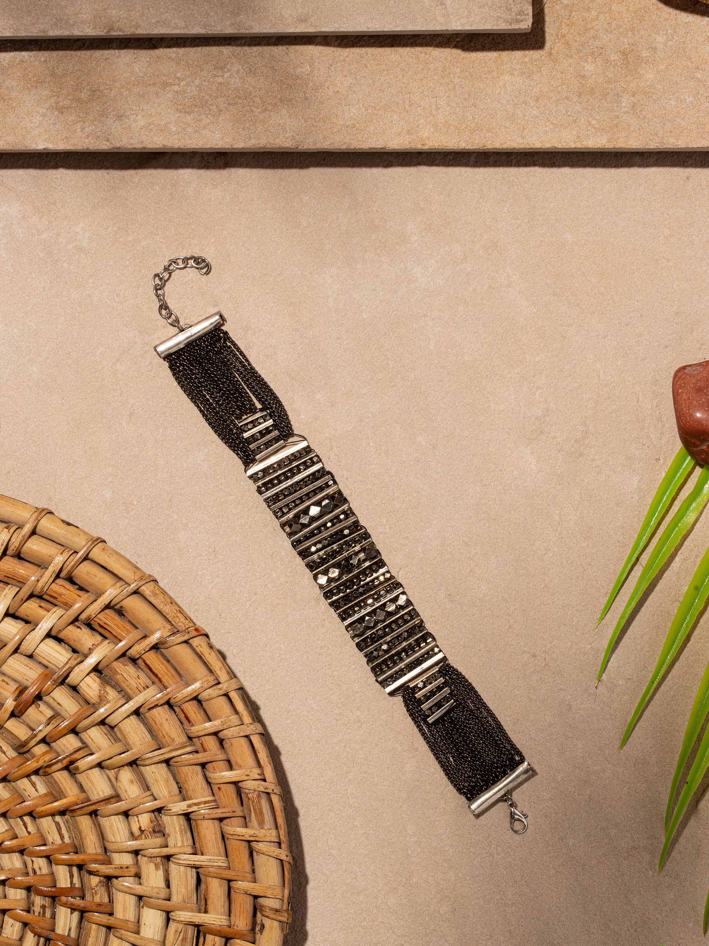 Side view of Handcrafted Flexible Bracelet revealing the elegant design and flexible band.