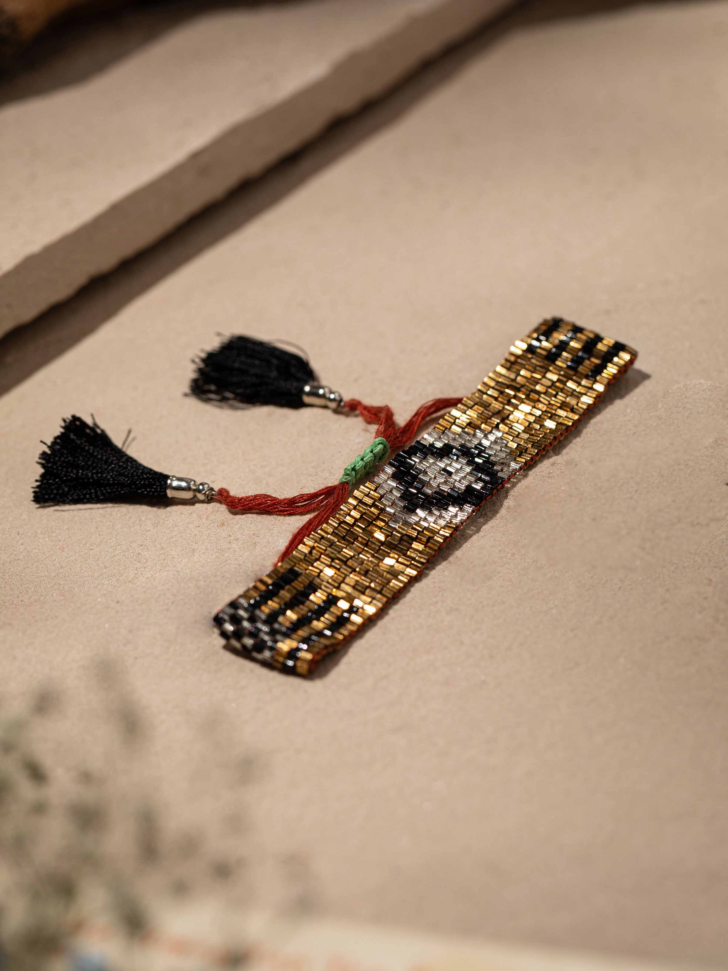 Side view of Handcrafted Flexible Bracelet highlighting intricate details