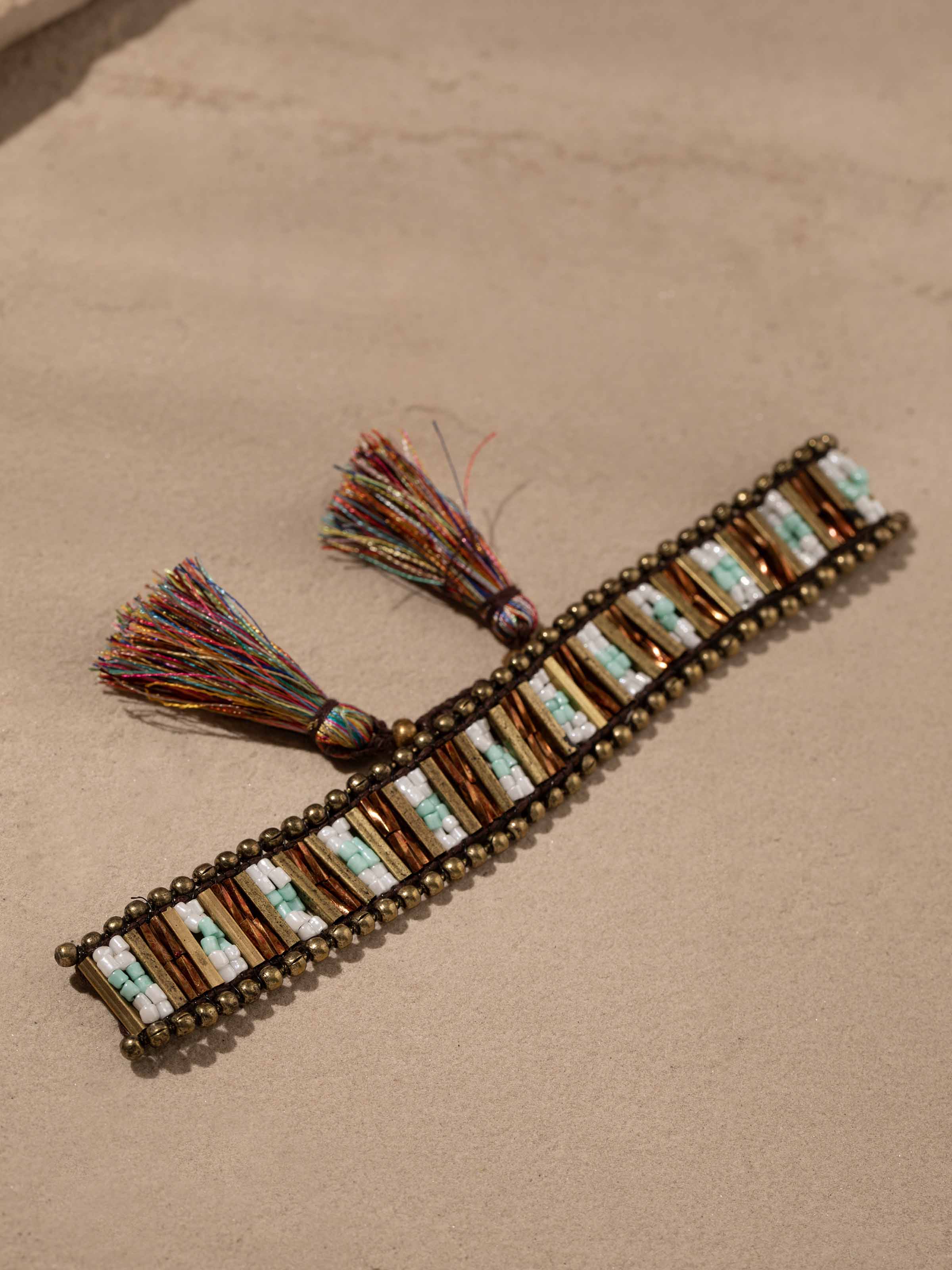 Detailed view of Handcrafted Flexible Bracelet highlighting its intricate design and flexible fit.