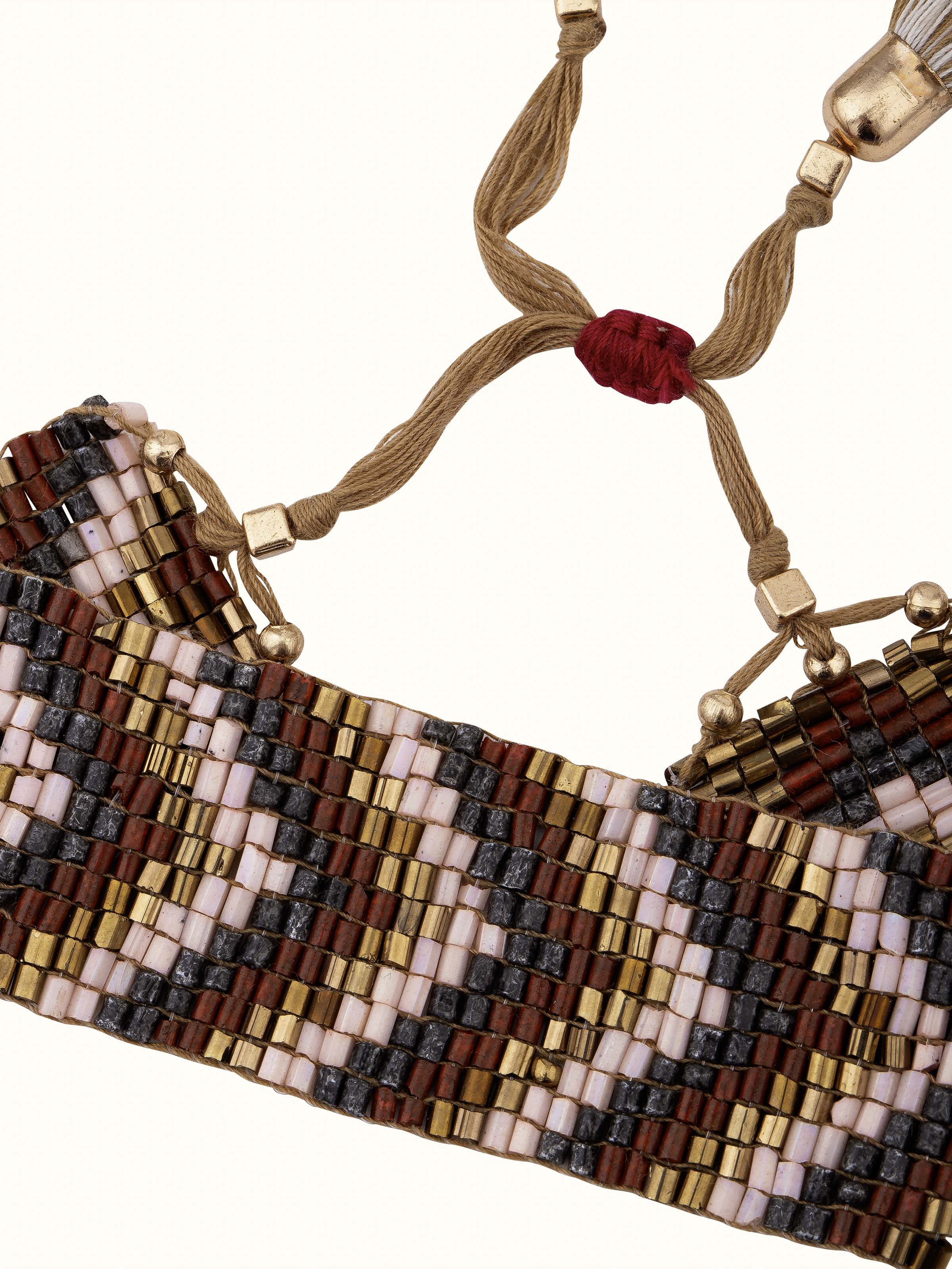 Overhead view of handcrafted flexible bracelet showing its complete design and structure.