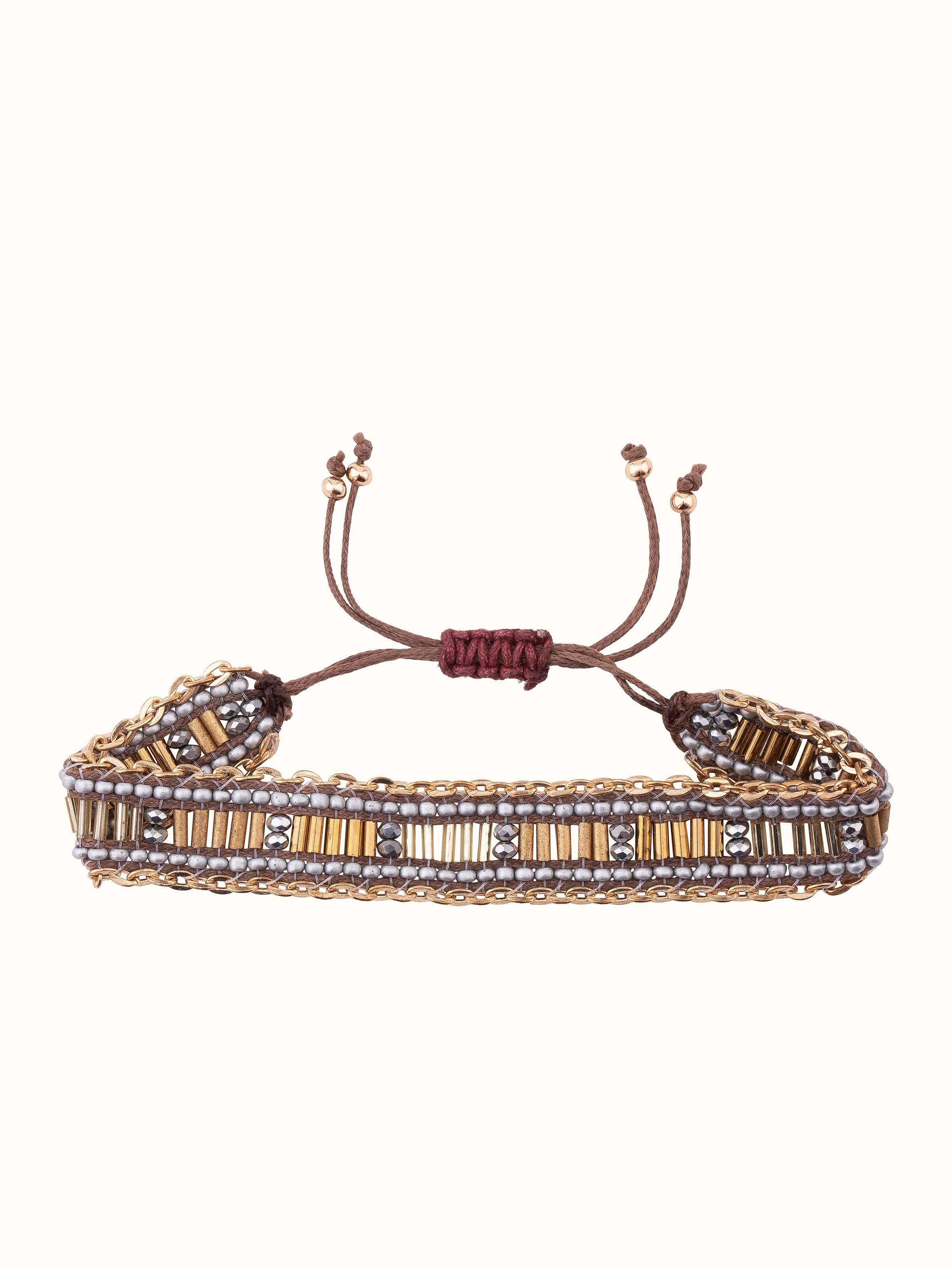 Front view of handcrafted flexible bracelet with detailed design