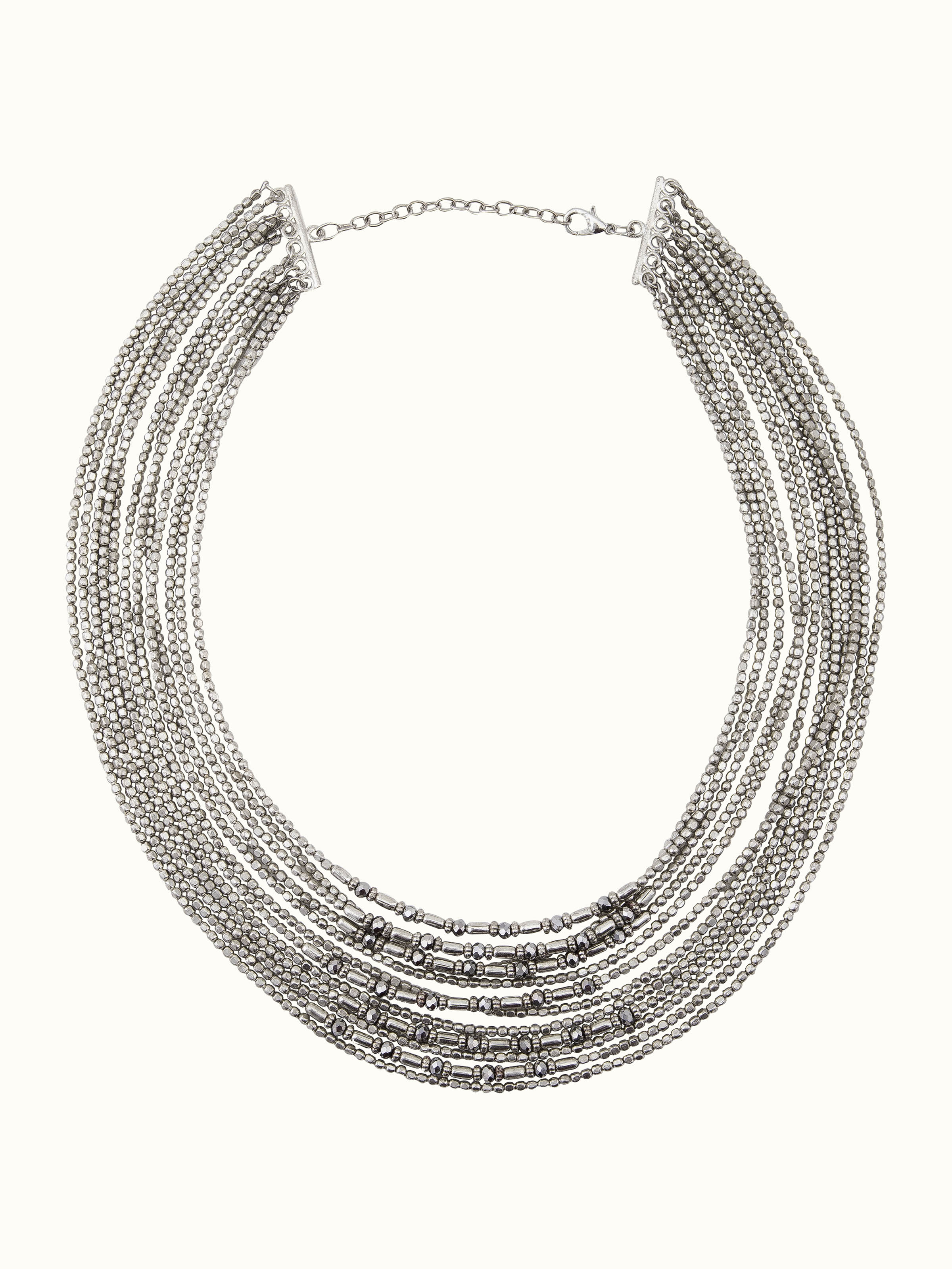 Front view of handcrafted collar necklace highlighting its detailed design and craftsmanship