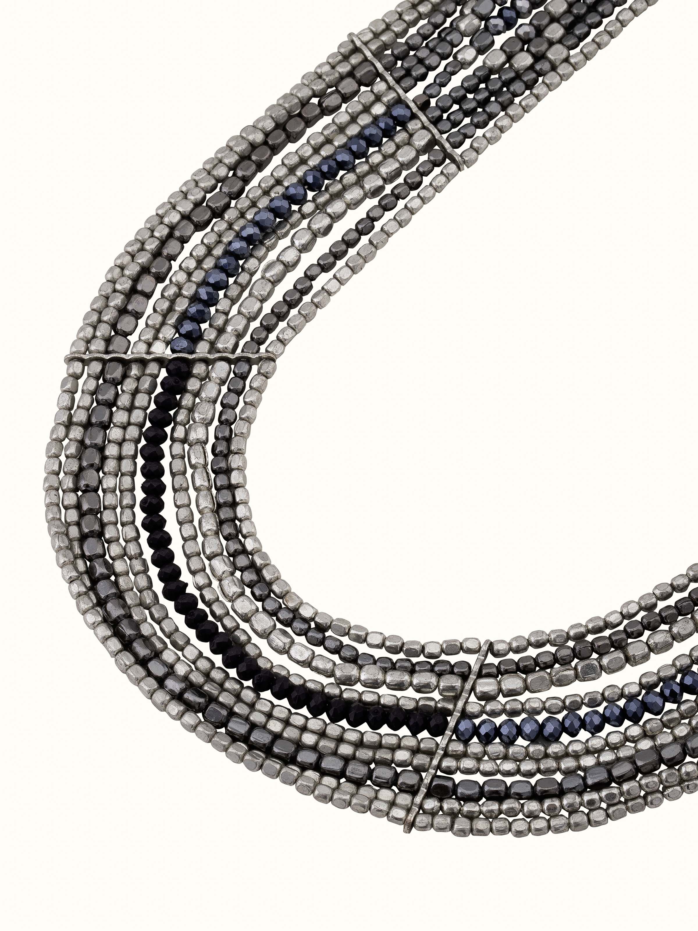 Overhead view of Handcrafted Long Necklace displaying the elegant design and detailed bead arrangement.