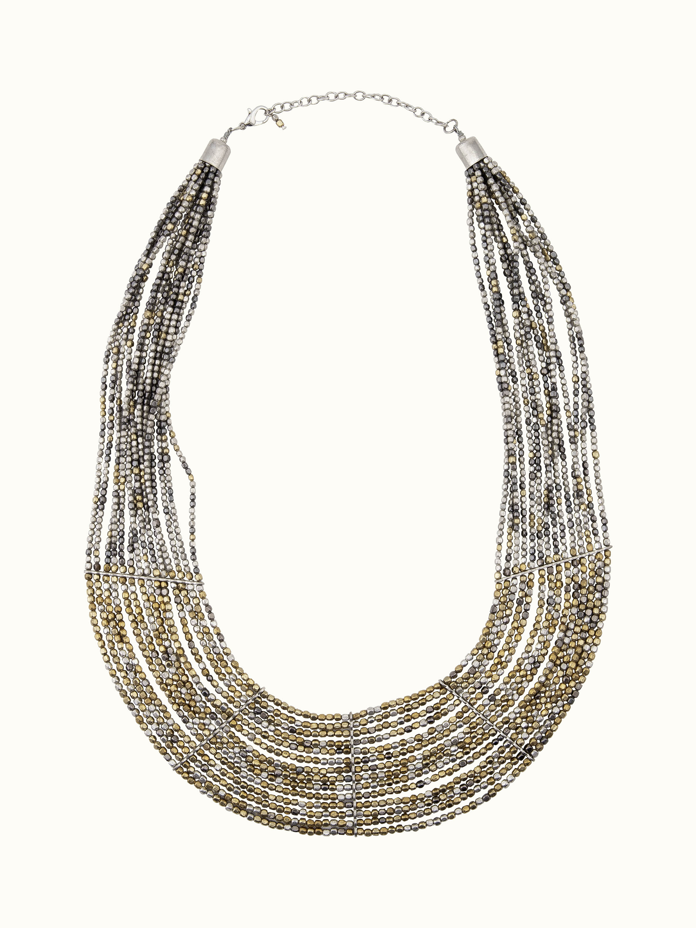 Front view of handcrafted long necklace with elaborate design and intricate detailing