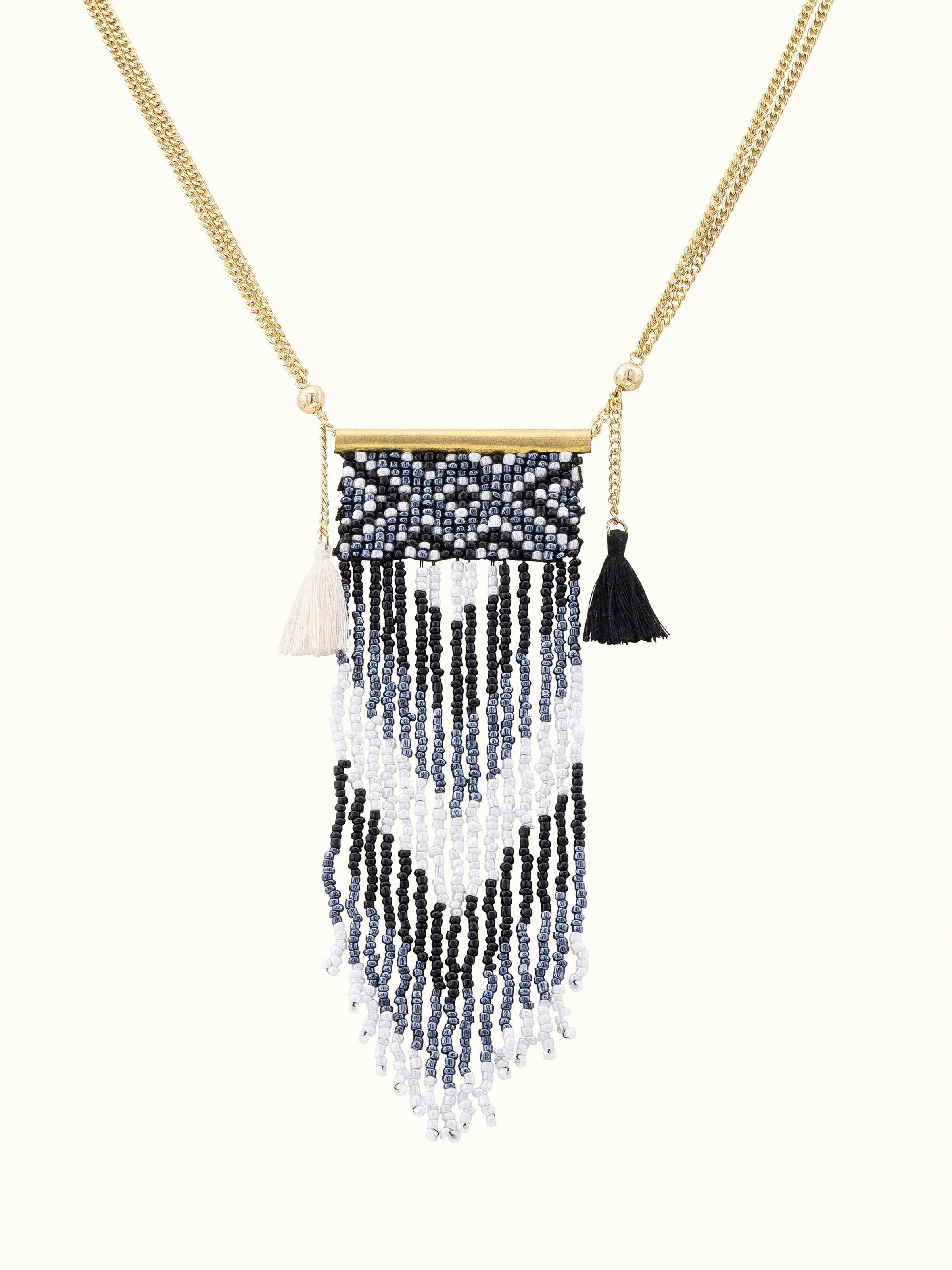 Front view of Handcrafted Long Necklace showcasing elegant design and craftsmanship.