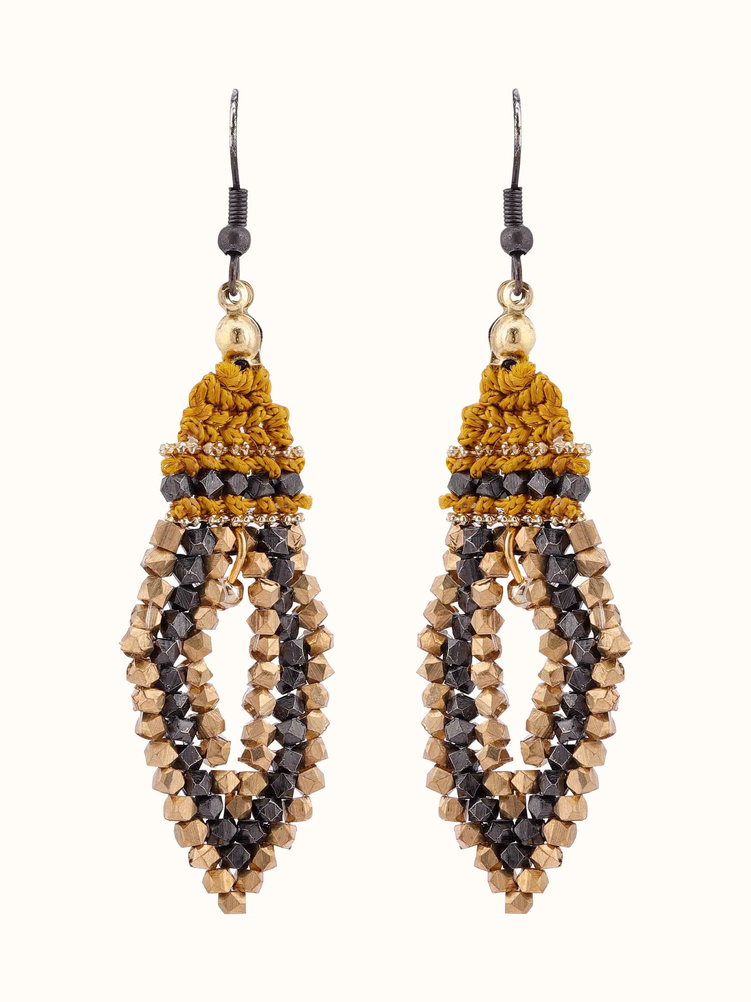 Front view of handcrafted drop earrings showcasing their elegant design and intricate detailing.